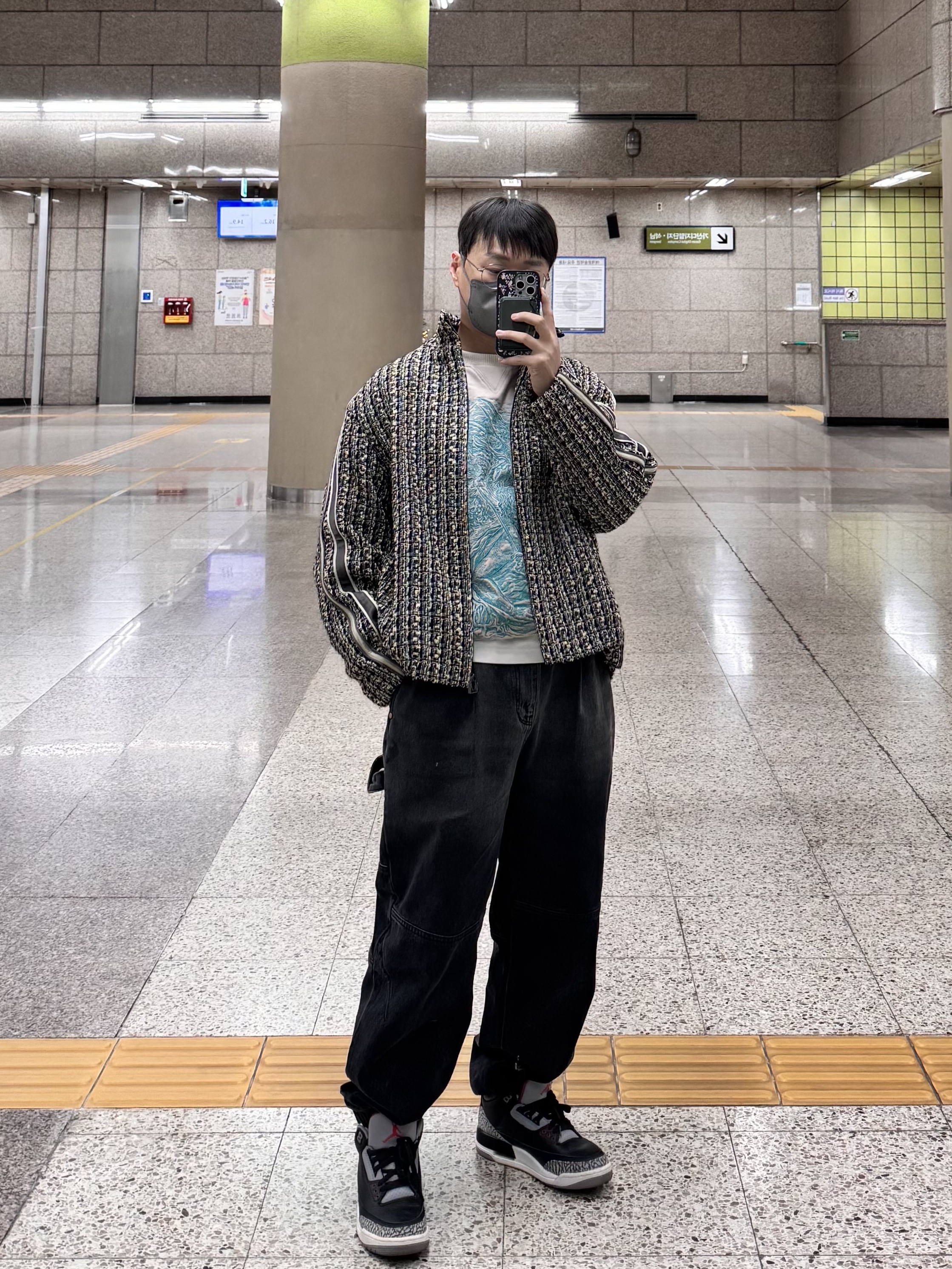 (W) Wooyoungmi Tweed Banding Jacket Gray - 24FW, Jordan 3 Retro OG Black Cement 2018 착용 스타일