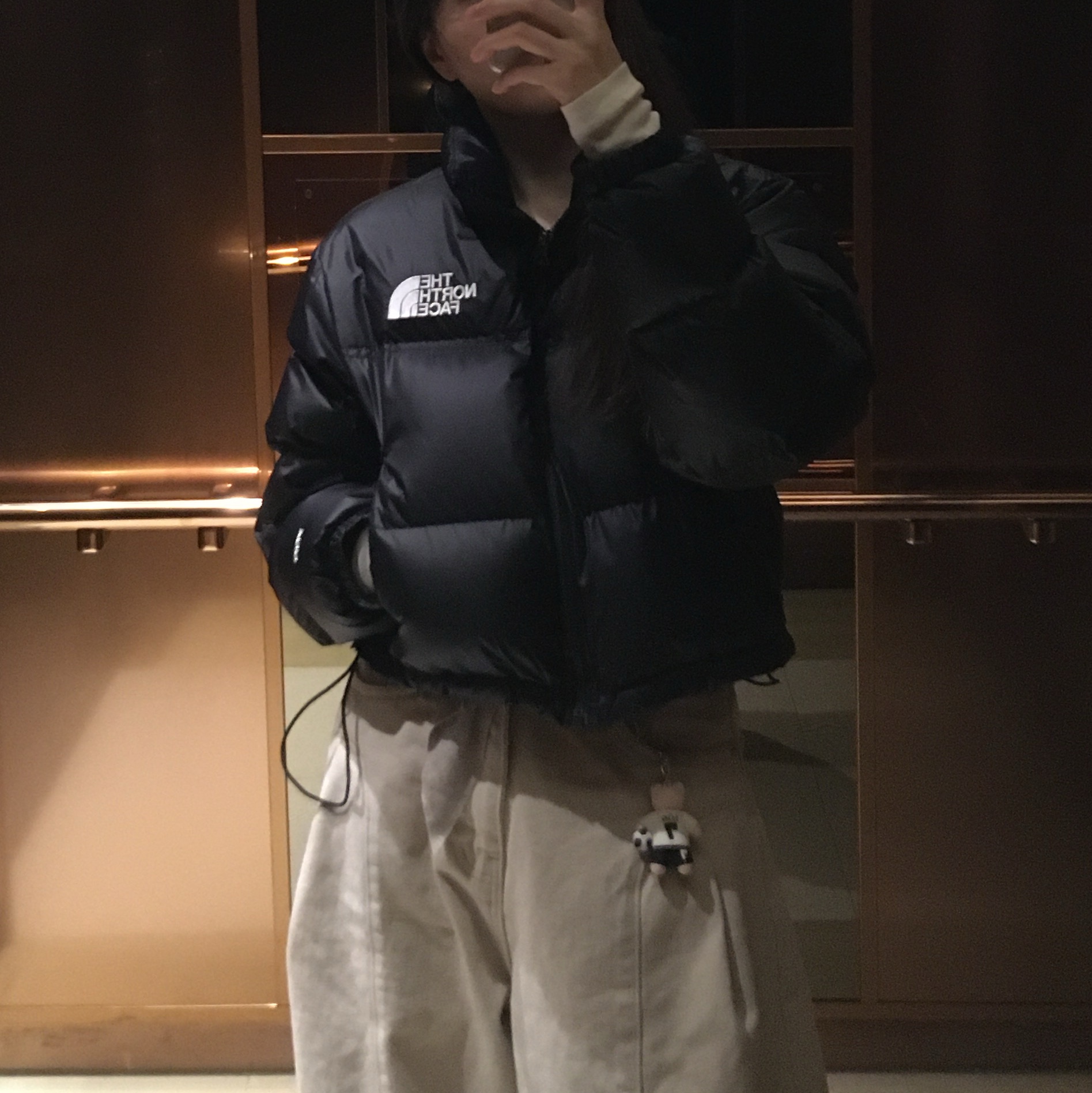(W) The North Face Nuptse Short Jacket Black 착용 스타일