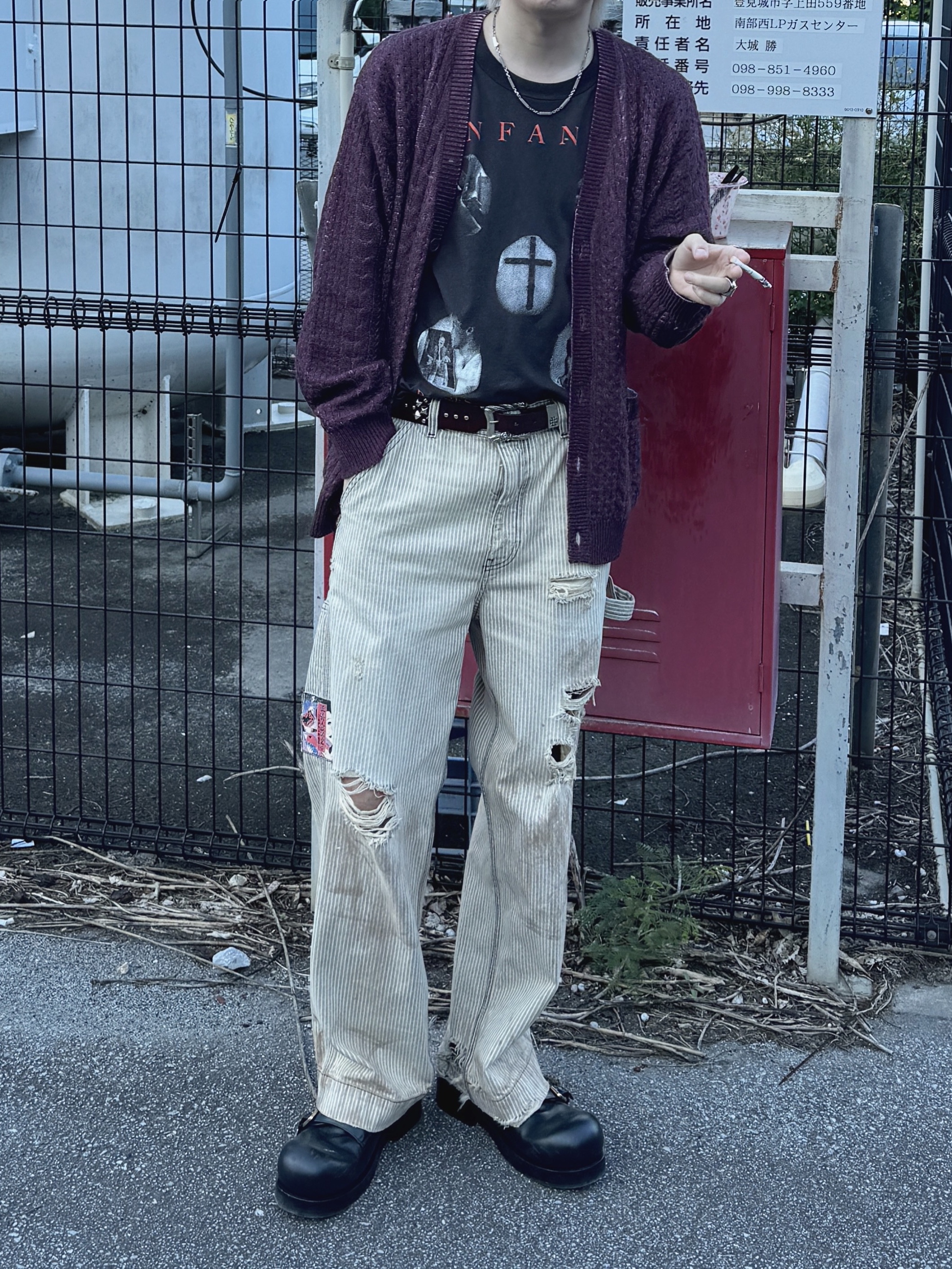 Supreme x Jane's Addiction Cardigan Burgundy - 24FW 착용 스타일 - 2