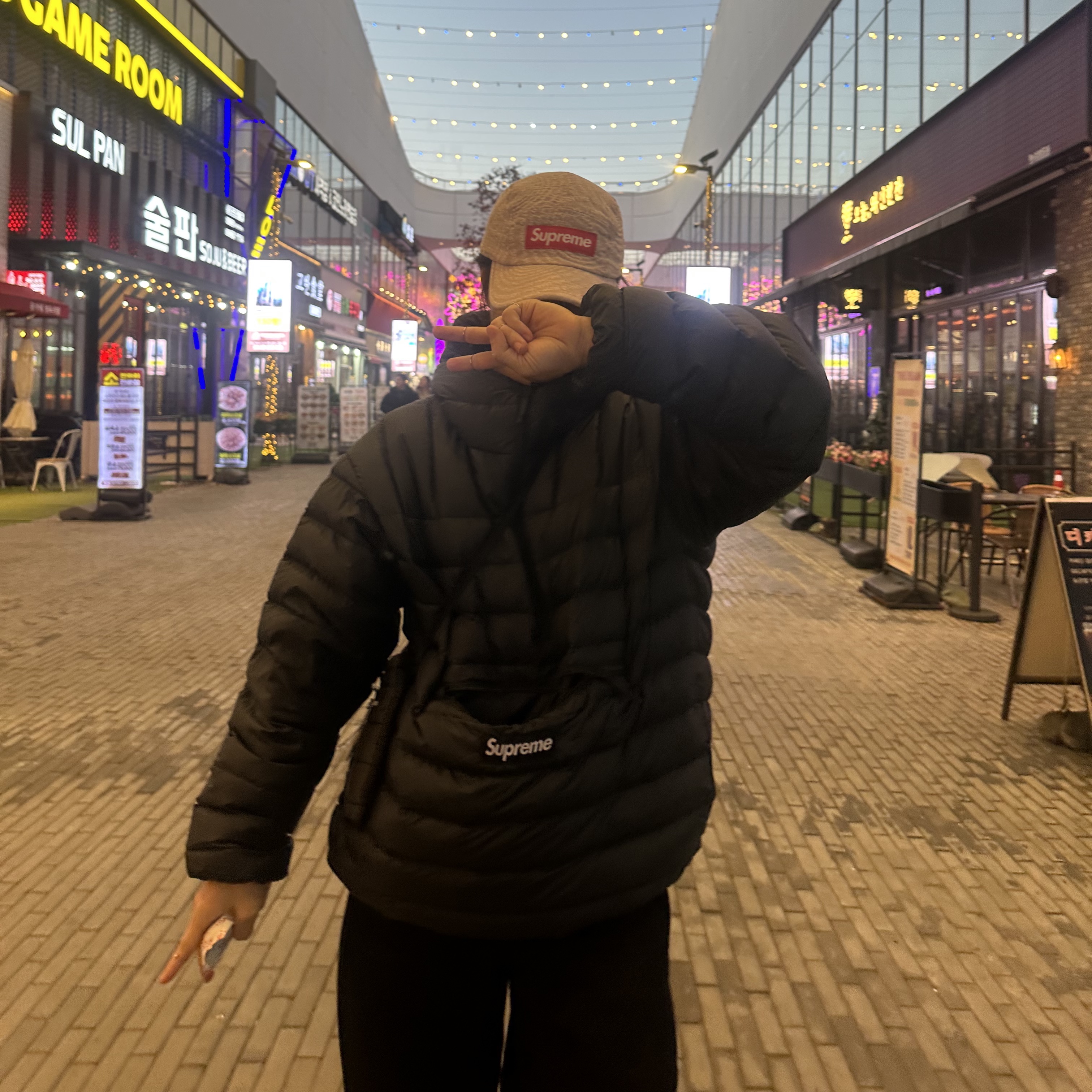Supreme Micro Down Half Zip Hooded Pullover Black - 24FW, Supreme Puffer Neck Pouch Black - 22FW 착용 스타일 - 1