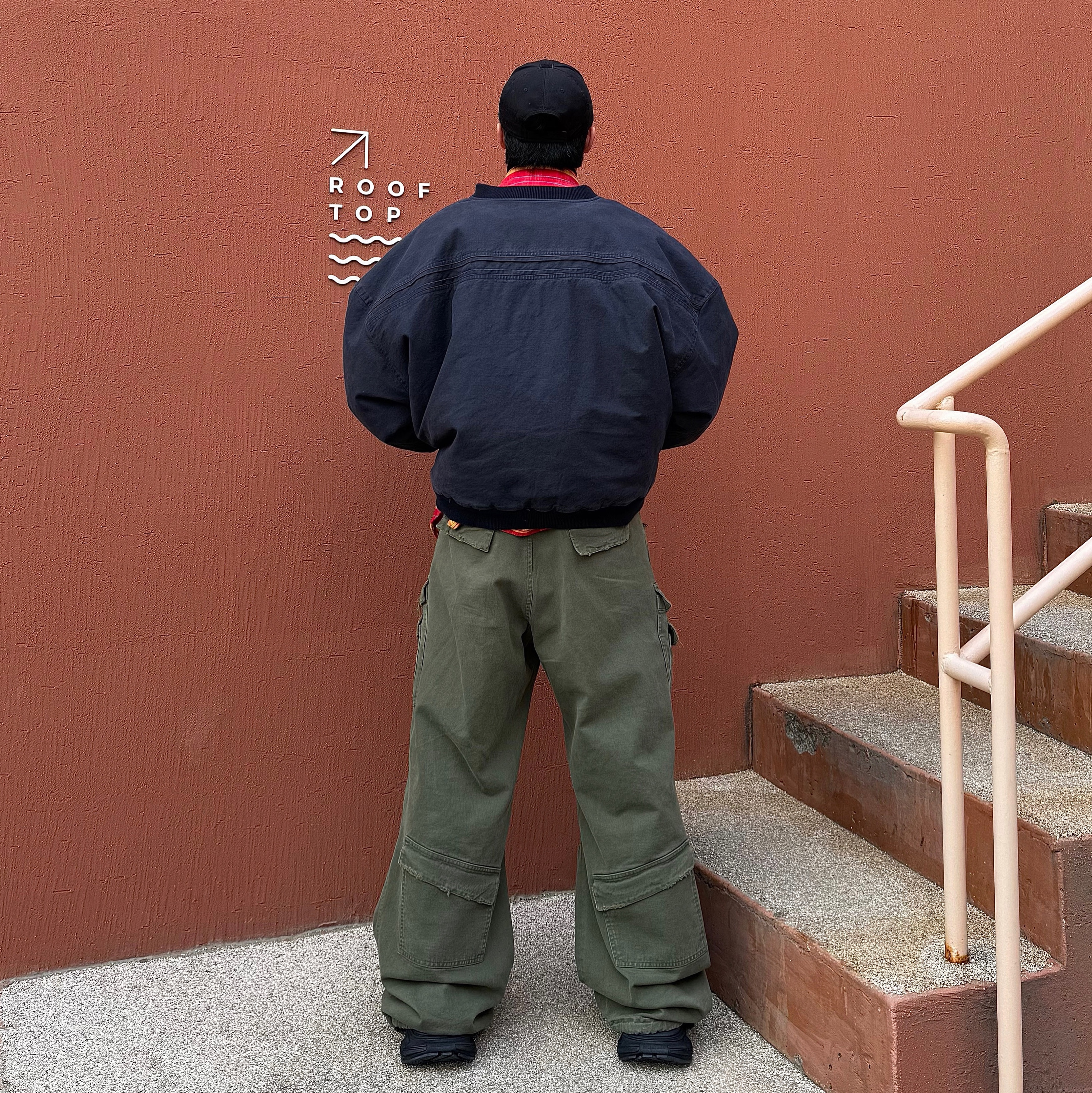 Farfromwhat Far Washed Flannel Shirts Red, Nonnod Sulfur Dye Serge Bomber Jacket Vintage Navy Black 착용 스타일 - 2