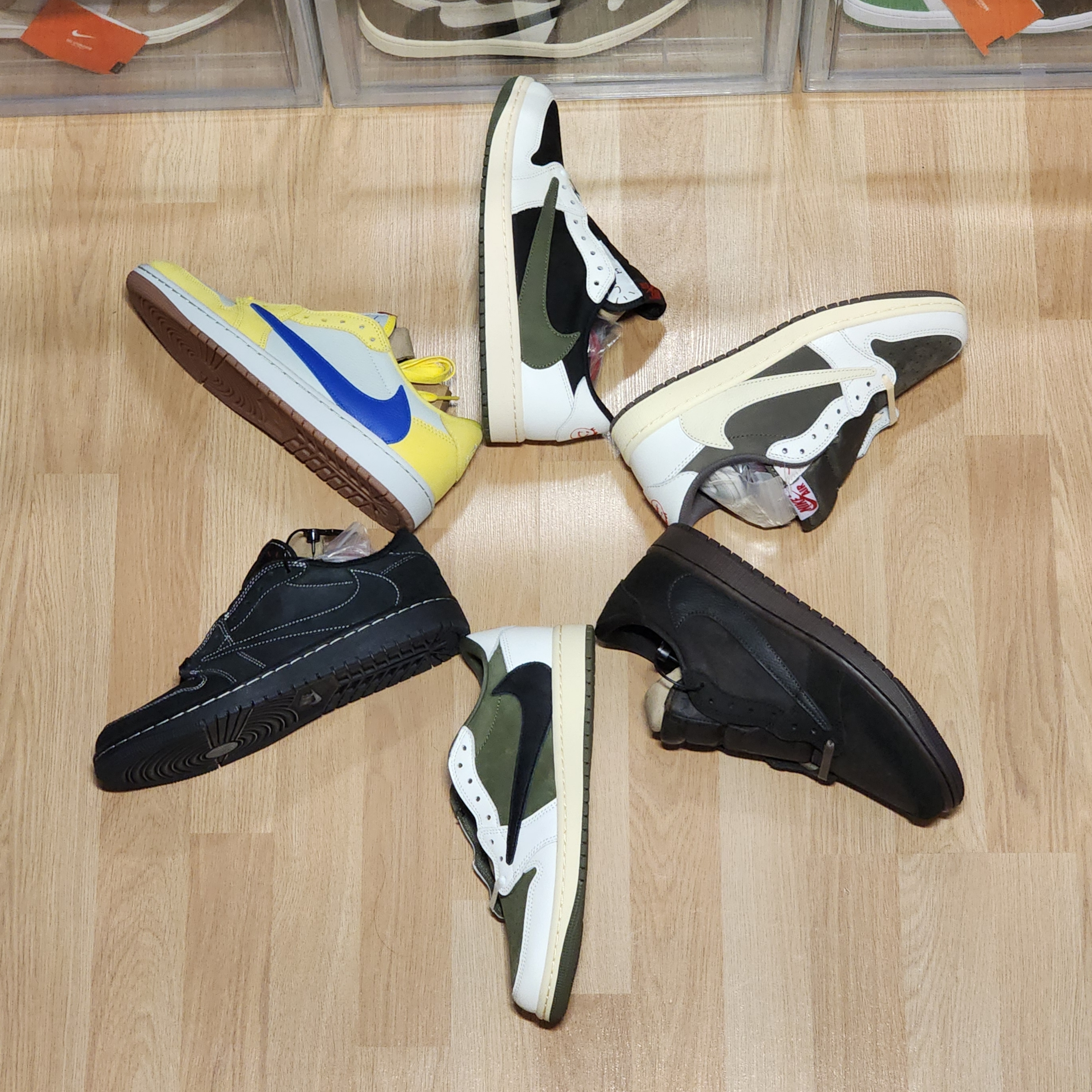 Jordan 1 x Travis Scott Retro Low OG SP Velvet Brown and Dark Mocha, Jordan 1 x Travis Scott Retro Low OG SP Reverse Olive 착용 스타일