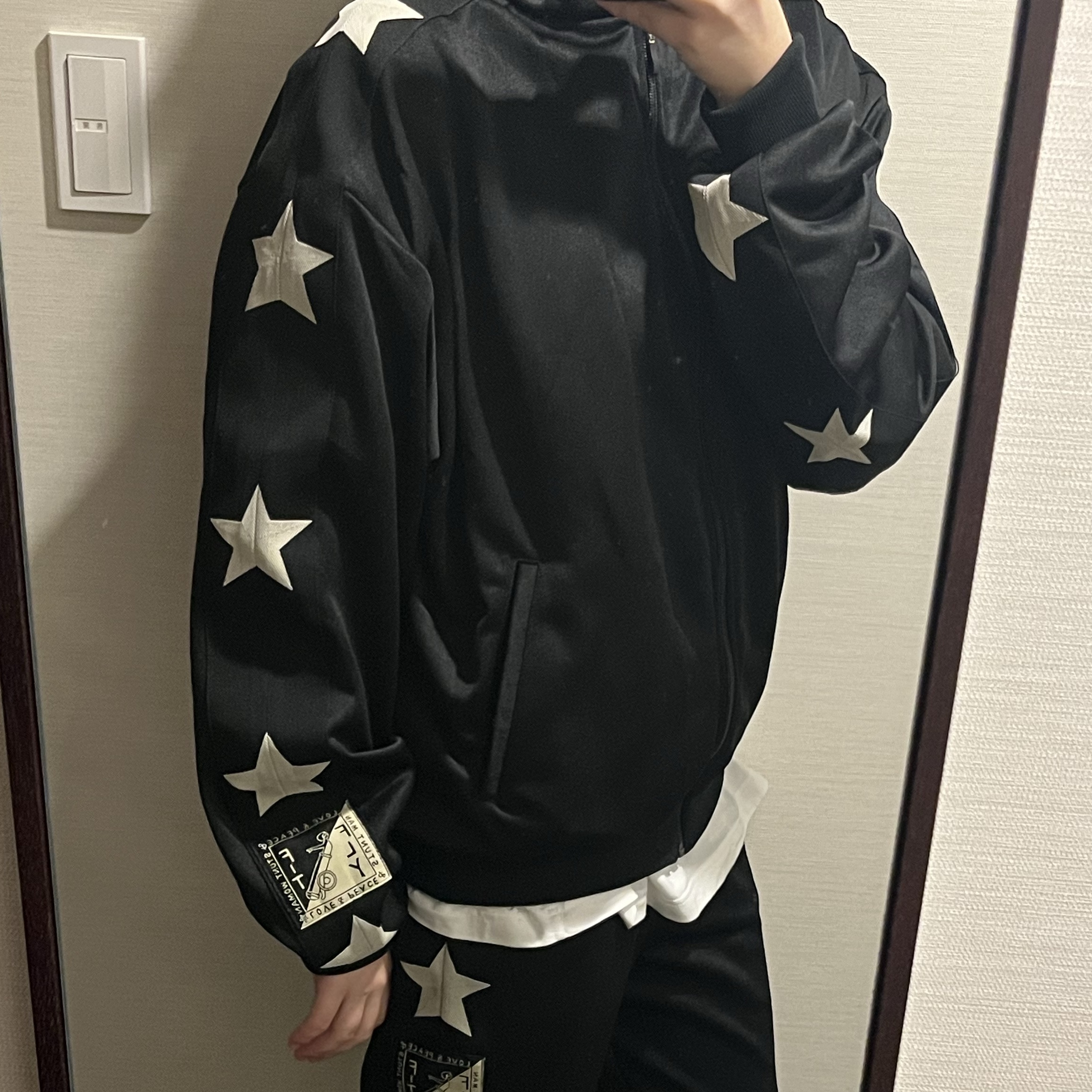 Kapital Smooth Jersey Stuntman & Woman Track Jacket Black 착용 스타일