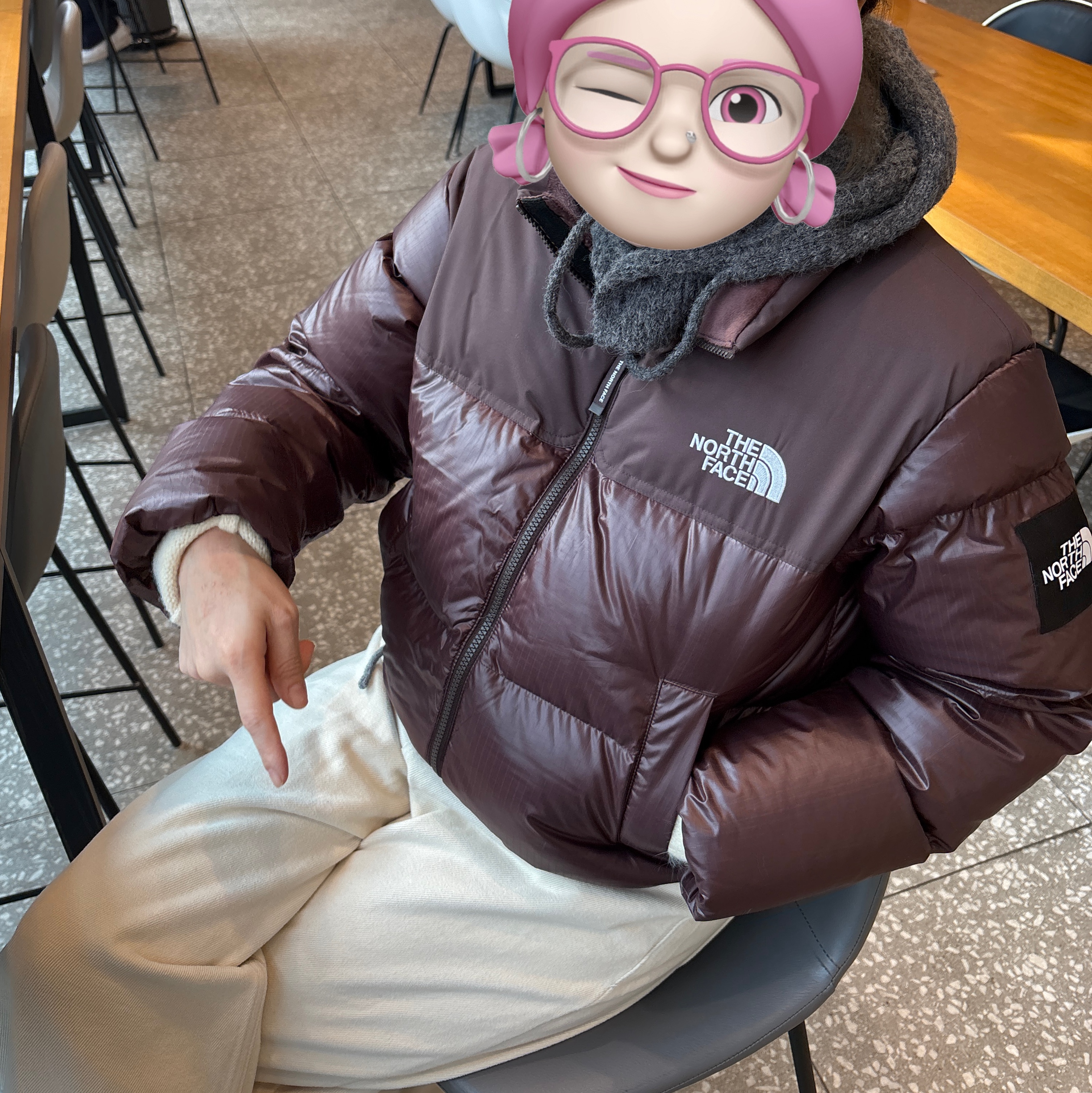 (W) The North Face White Label Novelty Nuptse RDS Down Jacket Cocoa Brown 착용 스타일