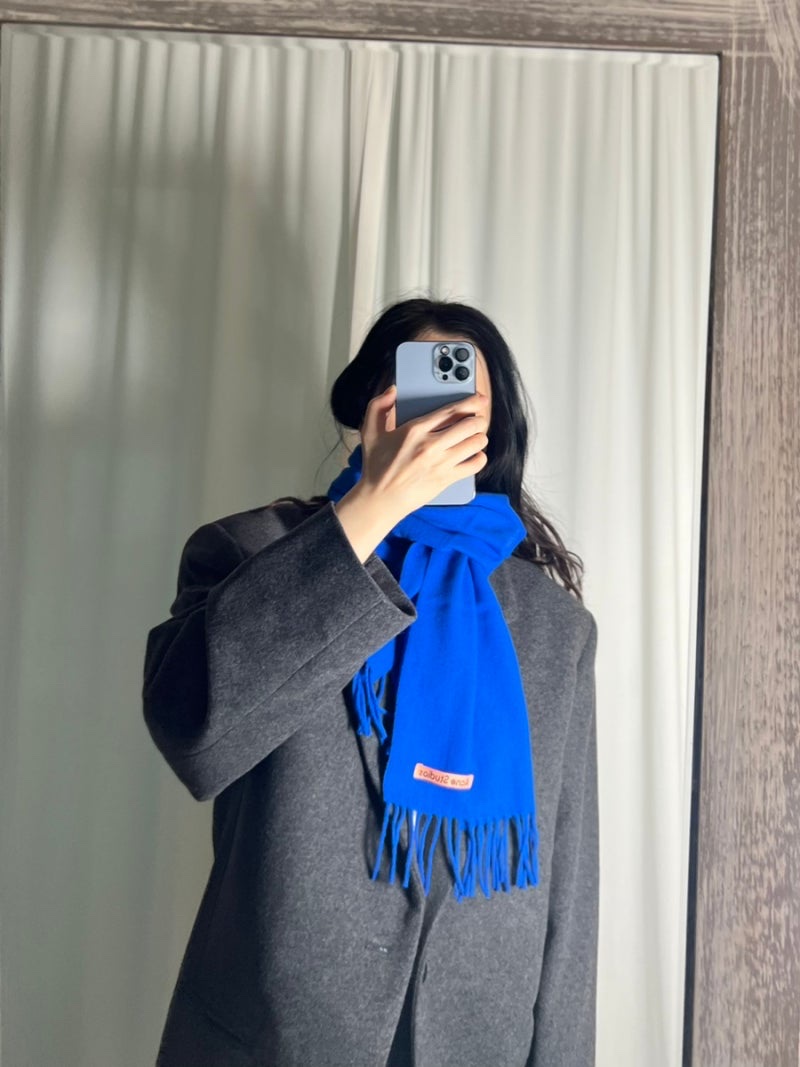 (W) Lemaire Single Button Jacket Grey, Acne Studios Skinny Fringe Wool Muffler Royal Blue 착용 스타일