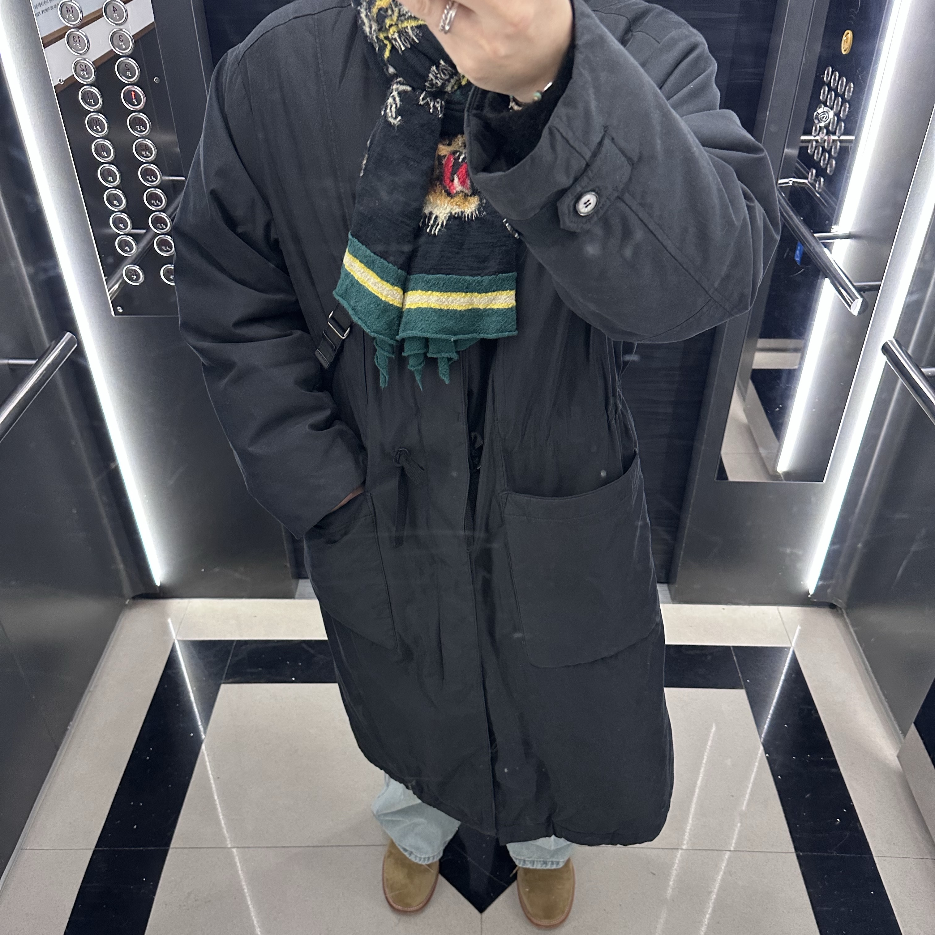 Polyteru Heavy Dell Coat Black, LOSTGARDEN Uniform Field Boots Beige 착용 스타일