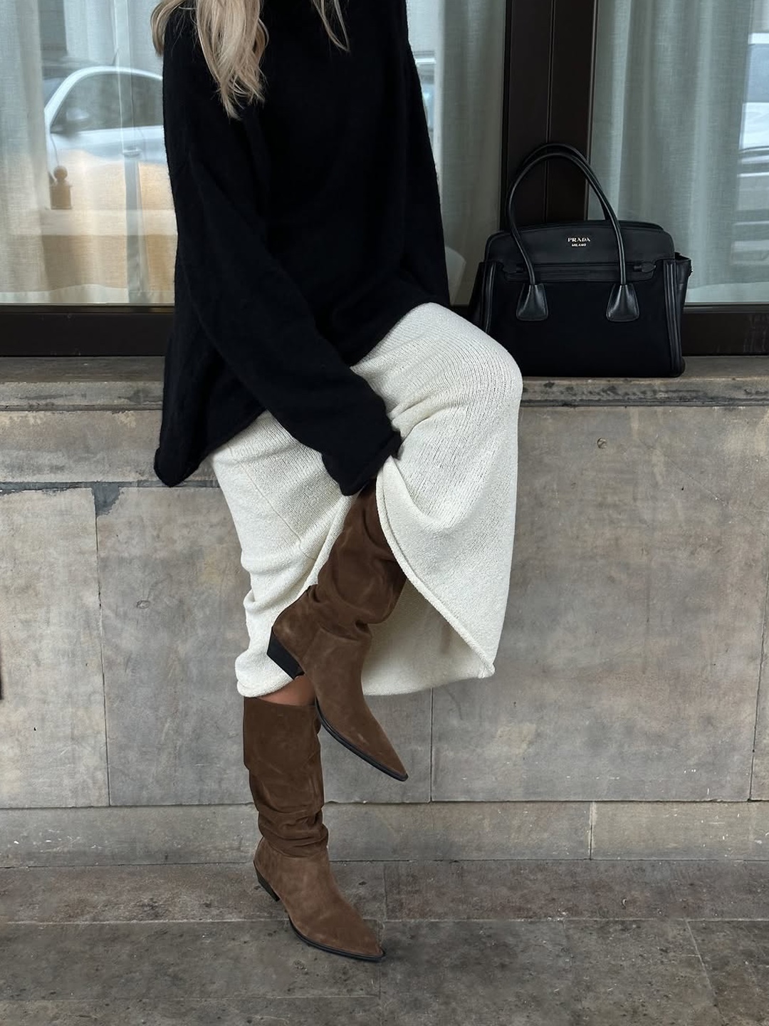 TRUNKPROJECT Knit Skirt Ivory, (W) Auralee Heavy Milano Rib Knit Skirt White 착용 스타일 - 3