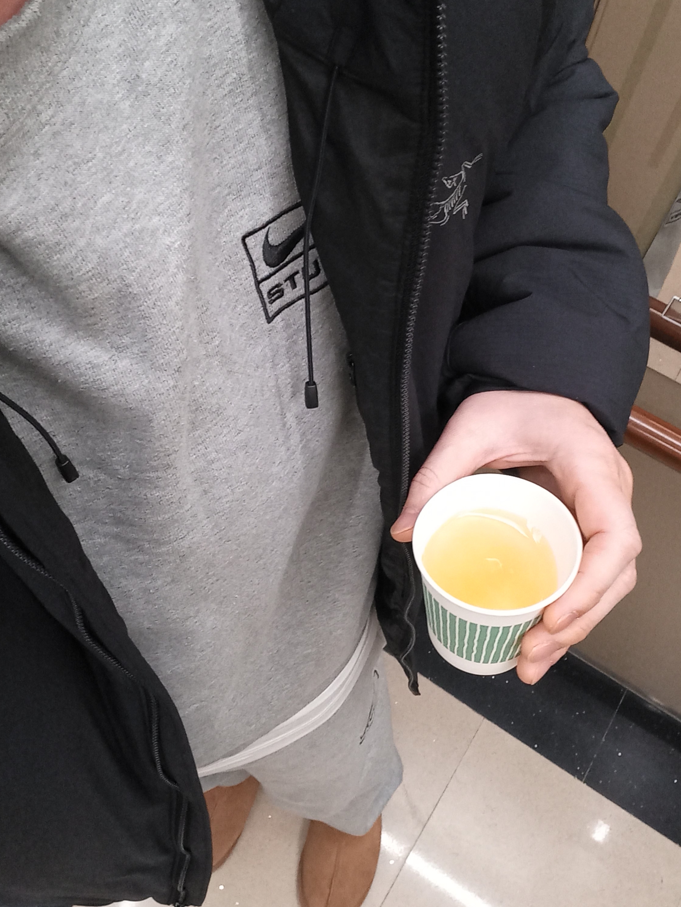 Arc'teryx Atom Heavyweight Hoody Black, Nike x Stussy NRG Fleece Crewneck Dark Grey Heather (DO9337-063) 착용 스타일 - 1