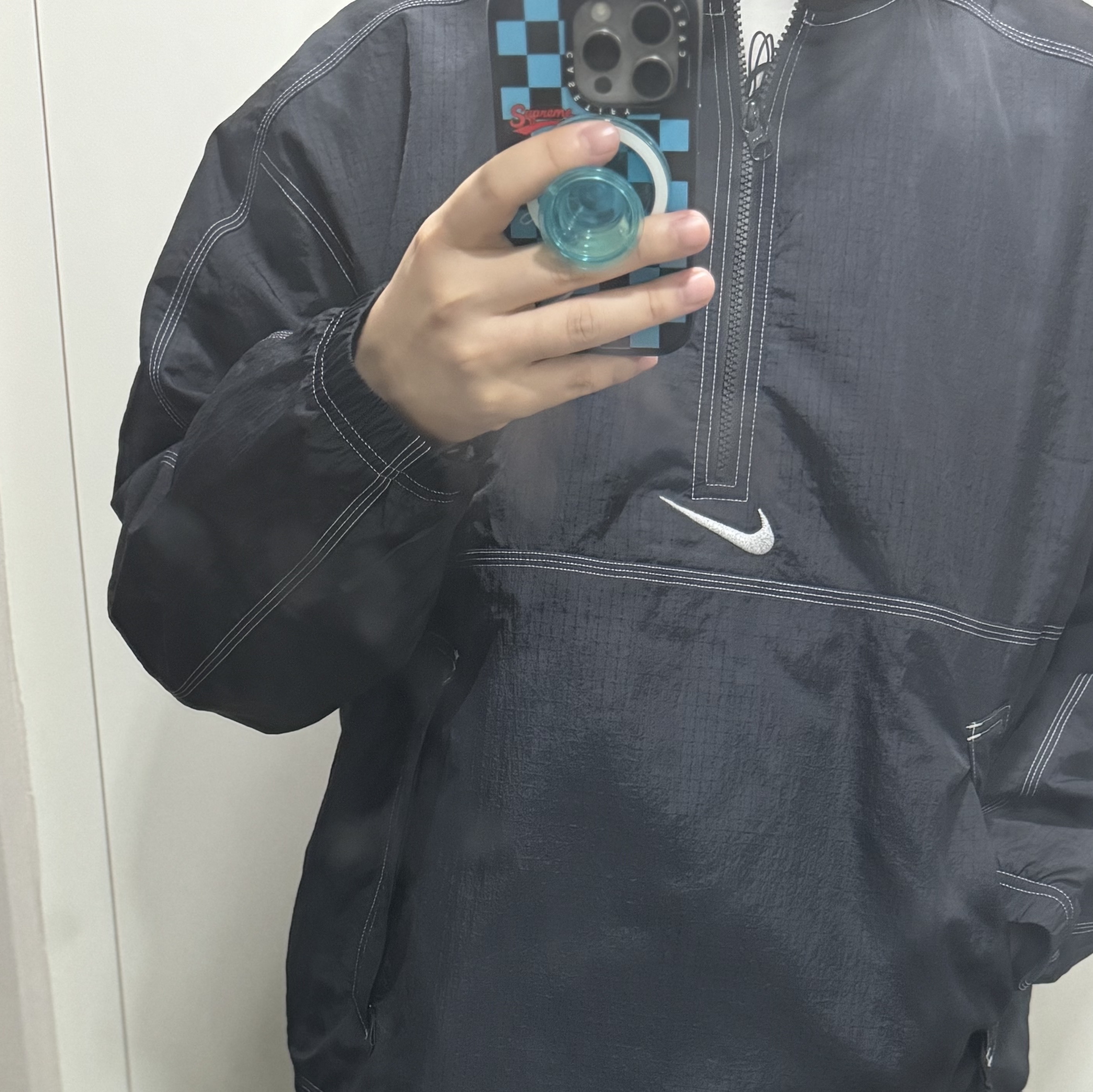 Supreme x Nike Ripstop Pullover Black - 24SS 착용 스타일