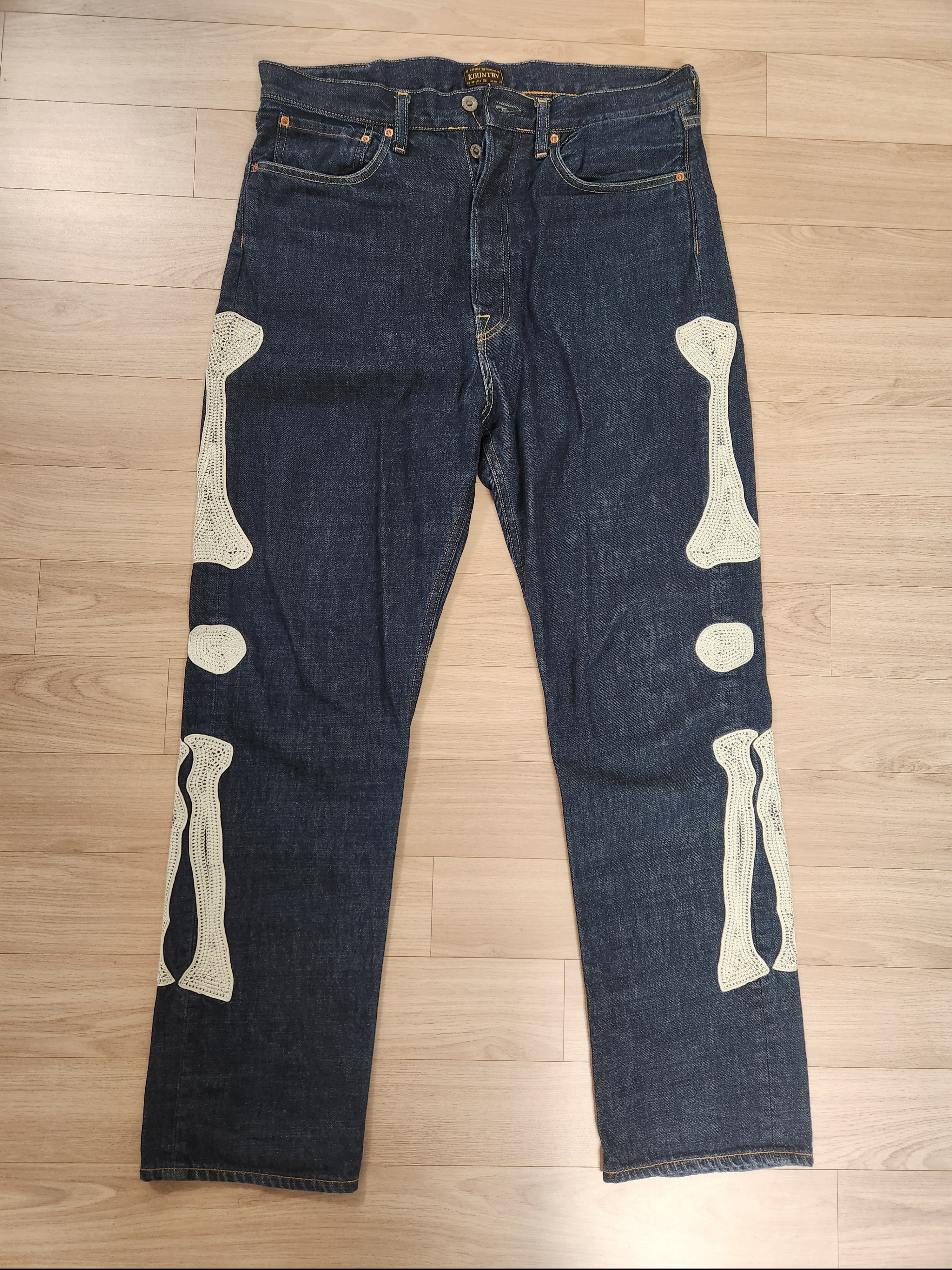 Kapital 12.5 oz. Denim Mexican Tuxedo 5P Okagilly Pants Indigo, Supreme x The North Face Bleached Denim Print Fleece Jacket Indigo - 21FW 착용 스타일 - 2