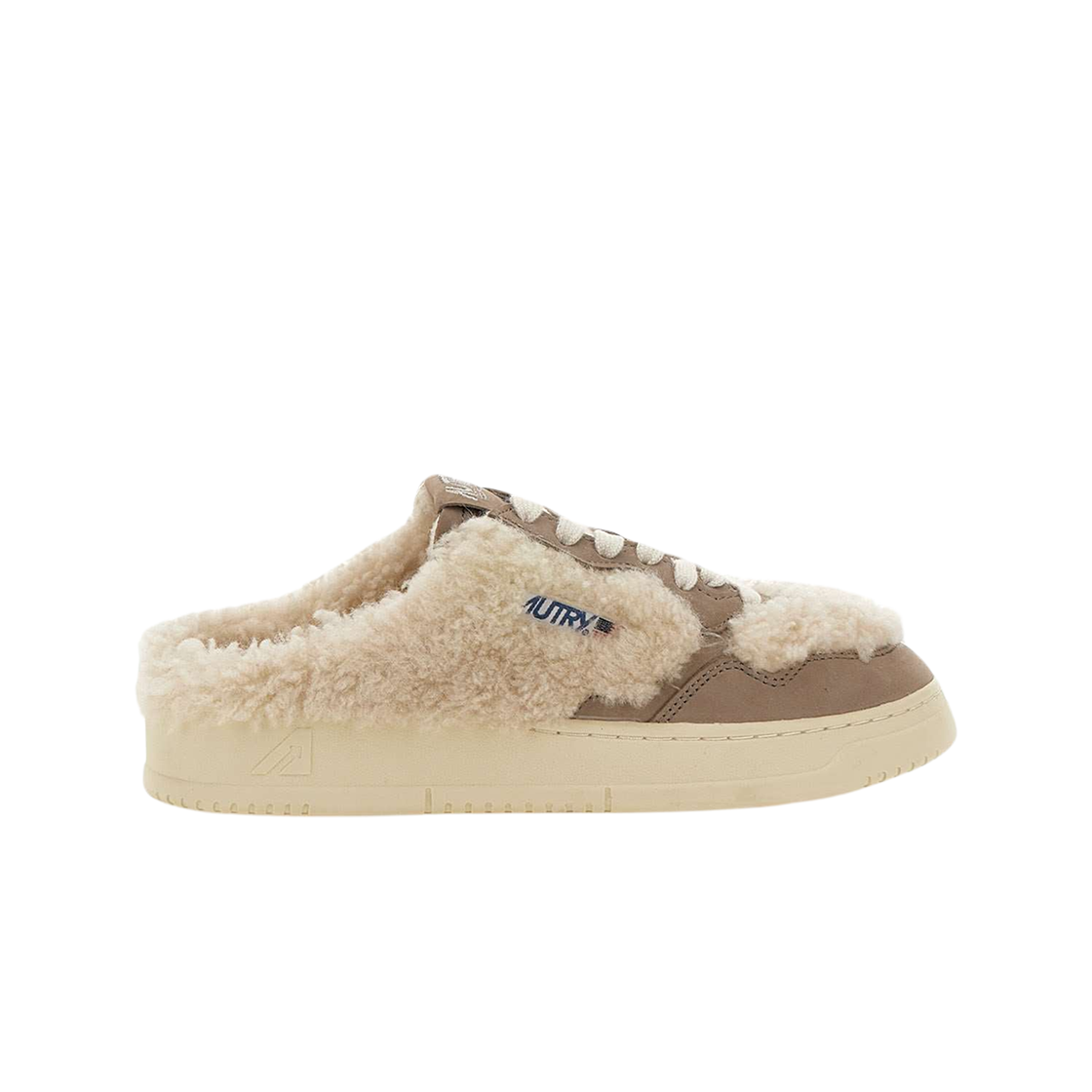 (W) 오트리 메달리스트 시어링 뮬 스니커즈 머드 브라운((W) Autry Medalist Shearling Mule Sneakers Mud Brown) - 1