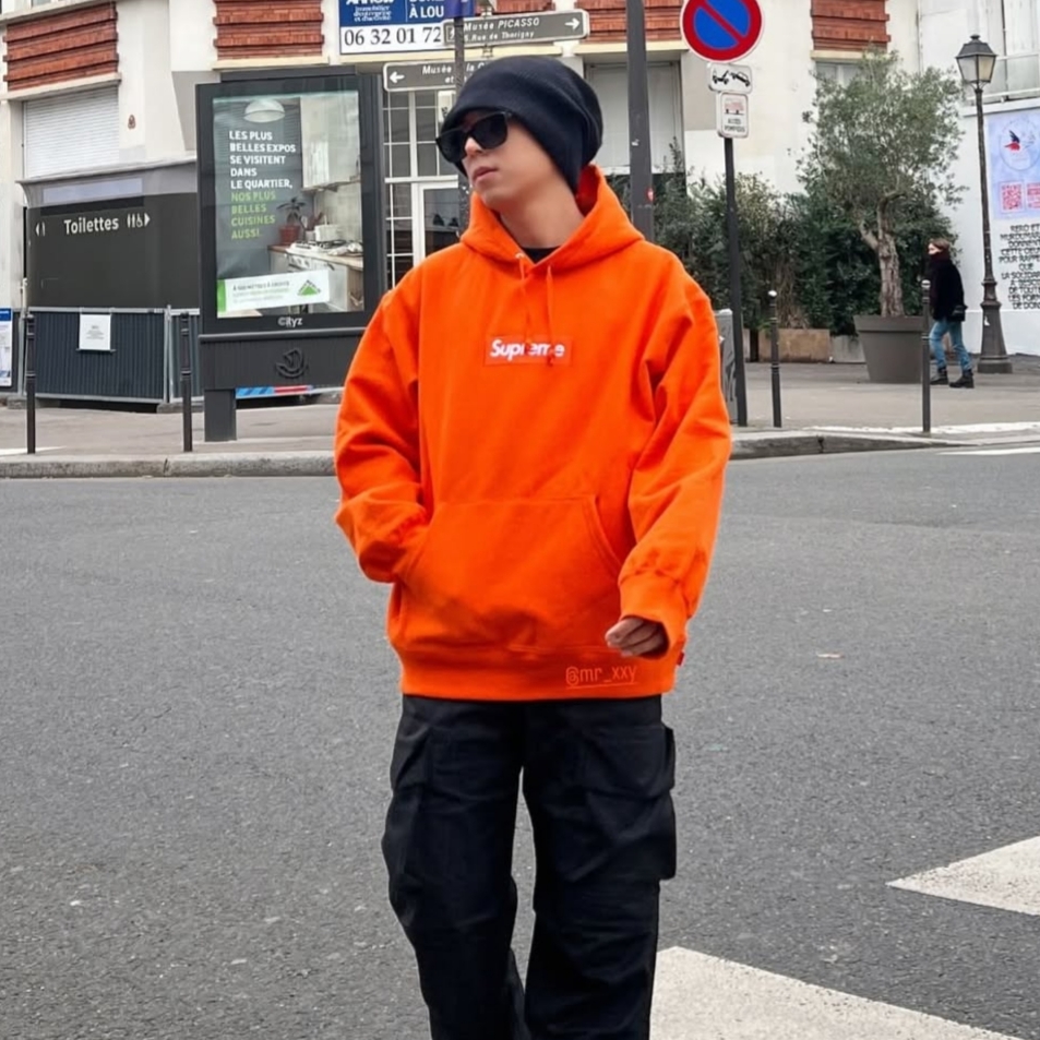 Supreme Box Logo Hooded Sweatshirt Dark Orange - 24FW 착용 스타일 - 8