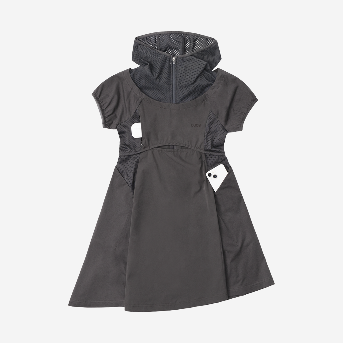 오호스 캡슬리브 슬릿 미니 드레스 차콜(OJOS Capsleeve Slit Mini Dress Charcoal) - 2