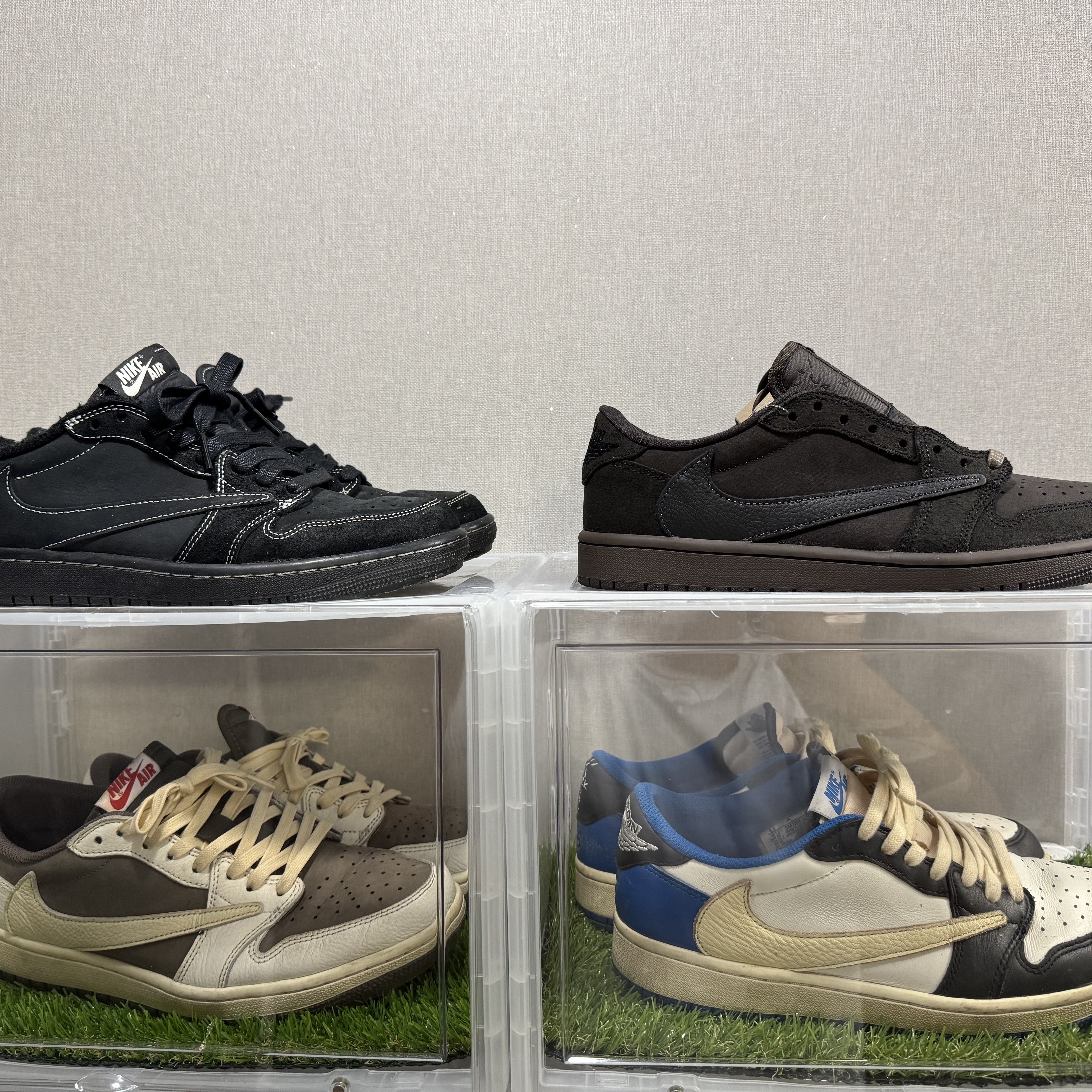Jordan 1 x Travis Scott Retro Low OG SP Velvet Brown and Dark Mocha, Jordan 1 x Travis Scott Retro Low OG SP Black Phantom 착용 스타일 - 1