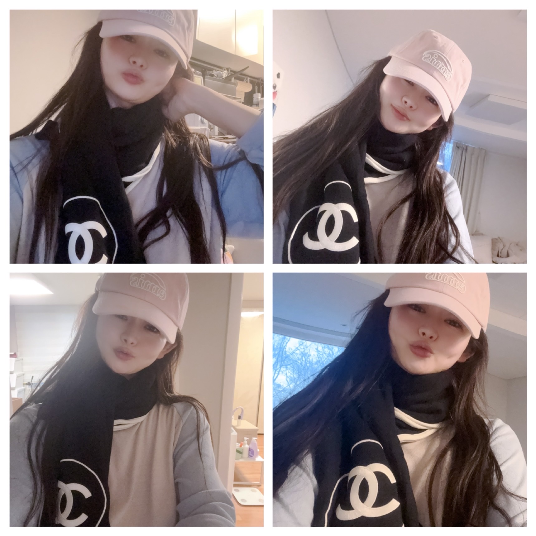 (W) Chanel Scarf Cashmere Silk & Black Ivory 착용 스타일