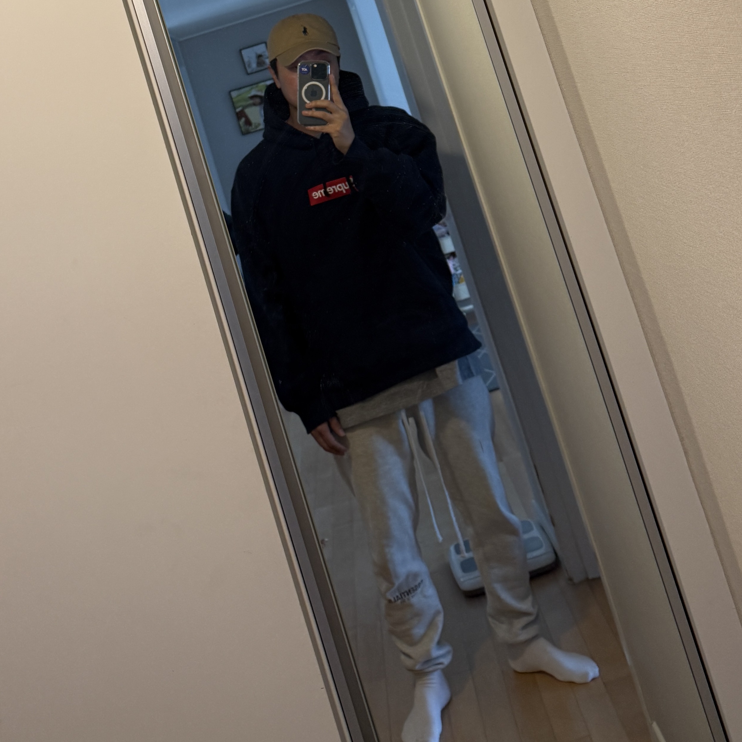Supreme Box Logo Hooded Sweatshirt Navy - 24FW 착용 스타일