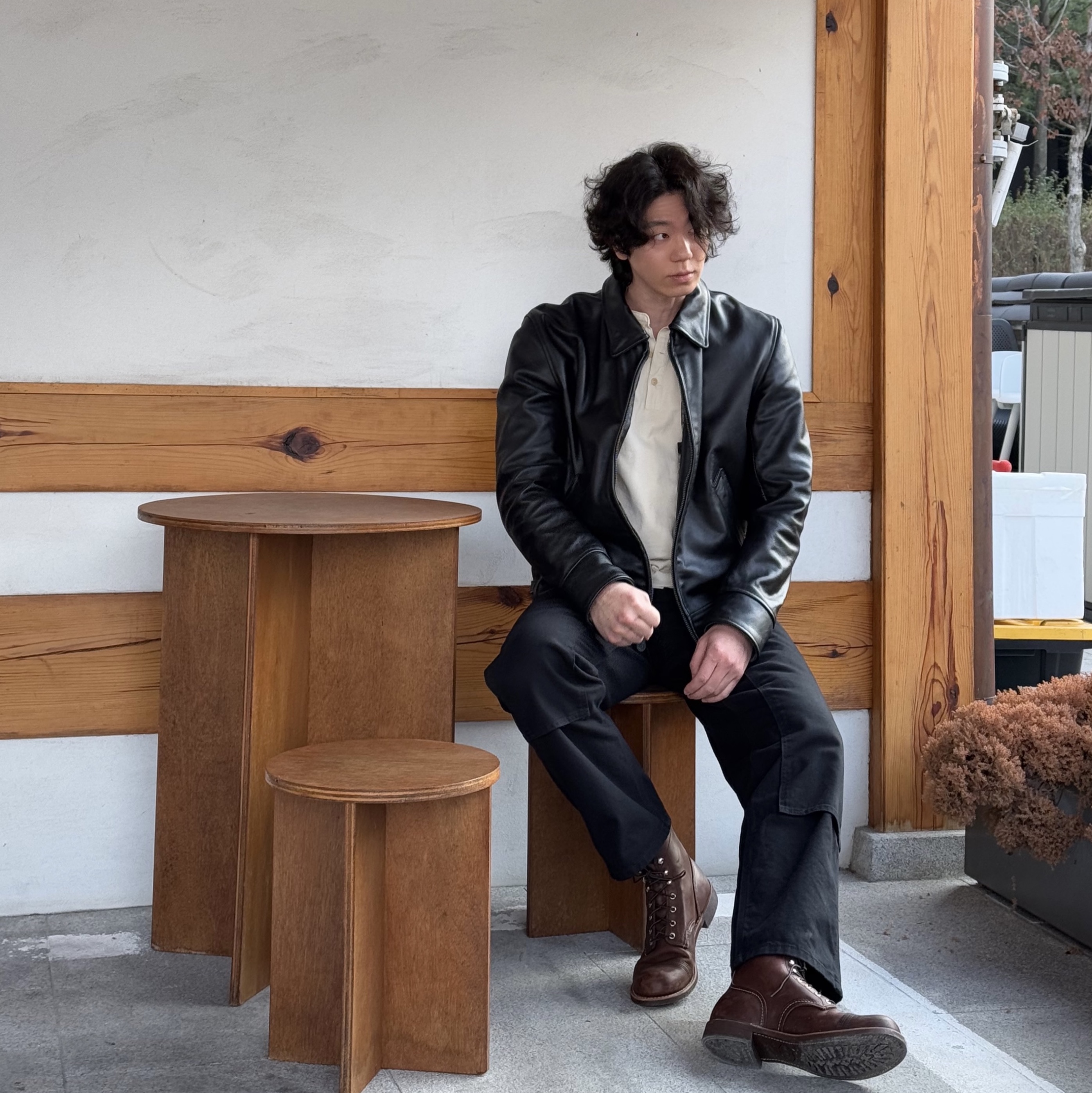 Carhartt WIP Dearborn Canvas Double Knee Pants Black Rinsed, Red Wing Iron Ranger 8111 Amber Harness - D 착용 스타일 - 1