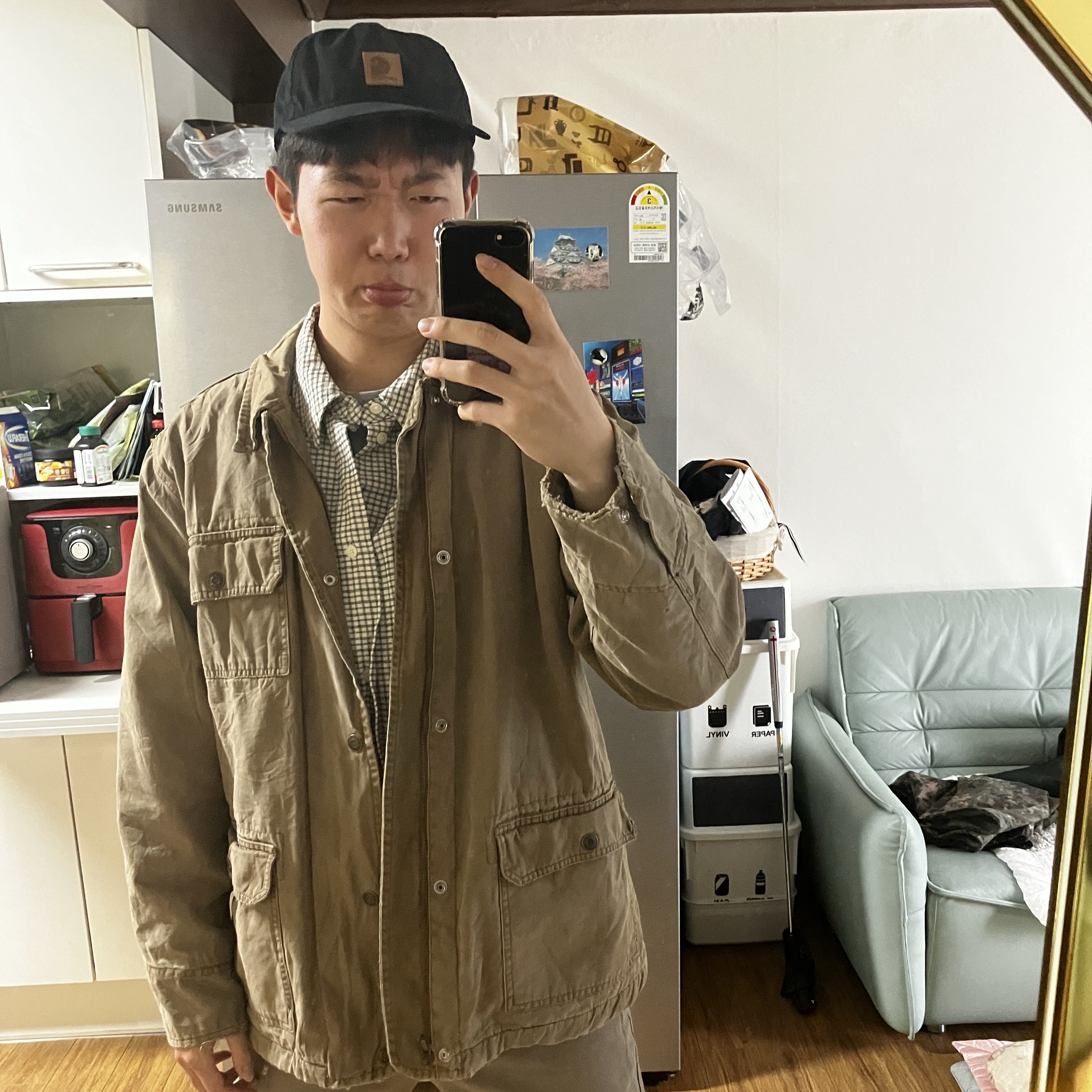 Carhartt Canvas Cap Black 착용 스타일 - 2