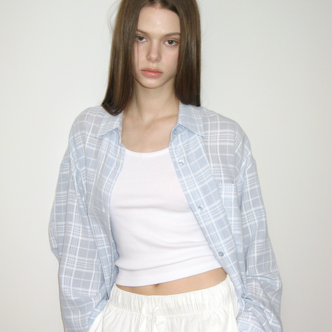 레이지지 루즈핏 클래식 체크 셔츠 스카이(LAZYZ Loose Fit Classic Check Shirt Sky) - 3