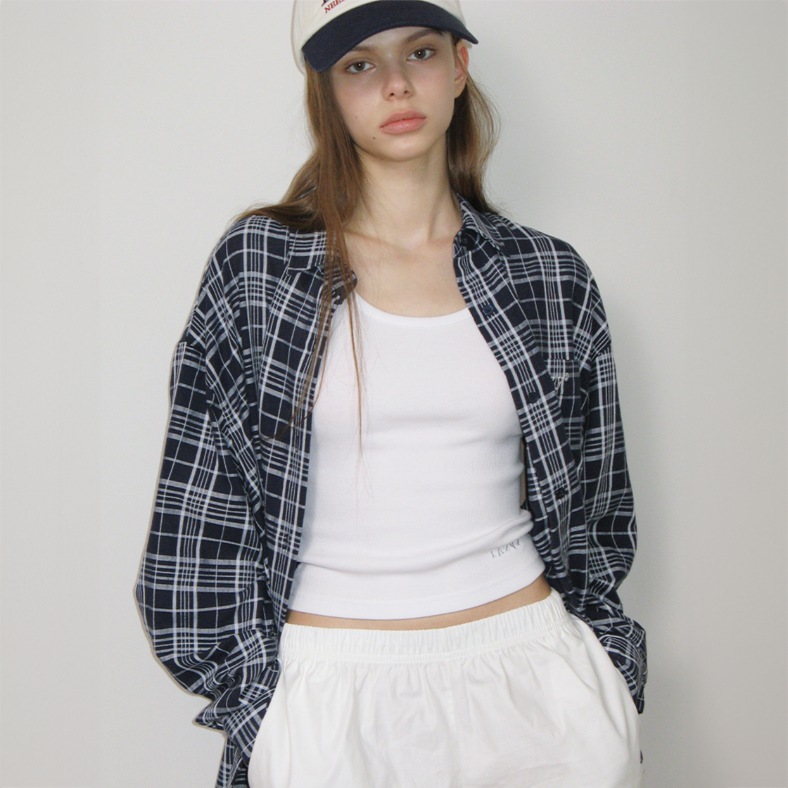 레이지지 루즈핏 클래식 체크 셔츠 네이비(LAZYZ Loose Fit Classic Check Shirt Navy) - 3