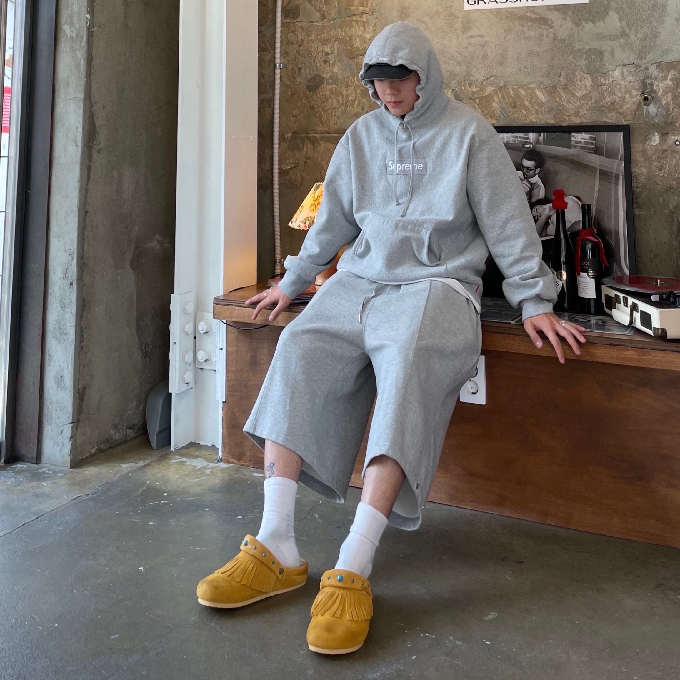 Ferker Mane Bold Yellow, Supreme Box Logo Hooded Sweatshirt Heather Grey - 24FW 착용 스타일 - 1