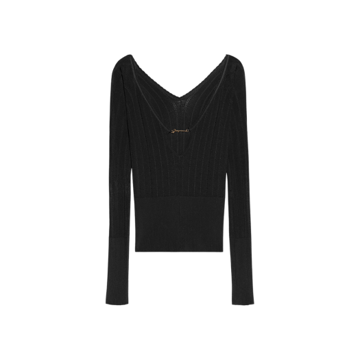 (W) Jacquemus Pralu Long Sleeve Scalloped Top Black
