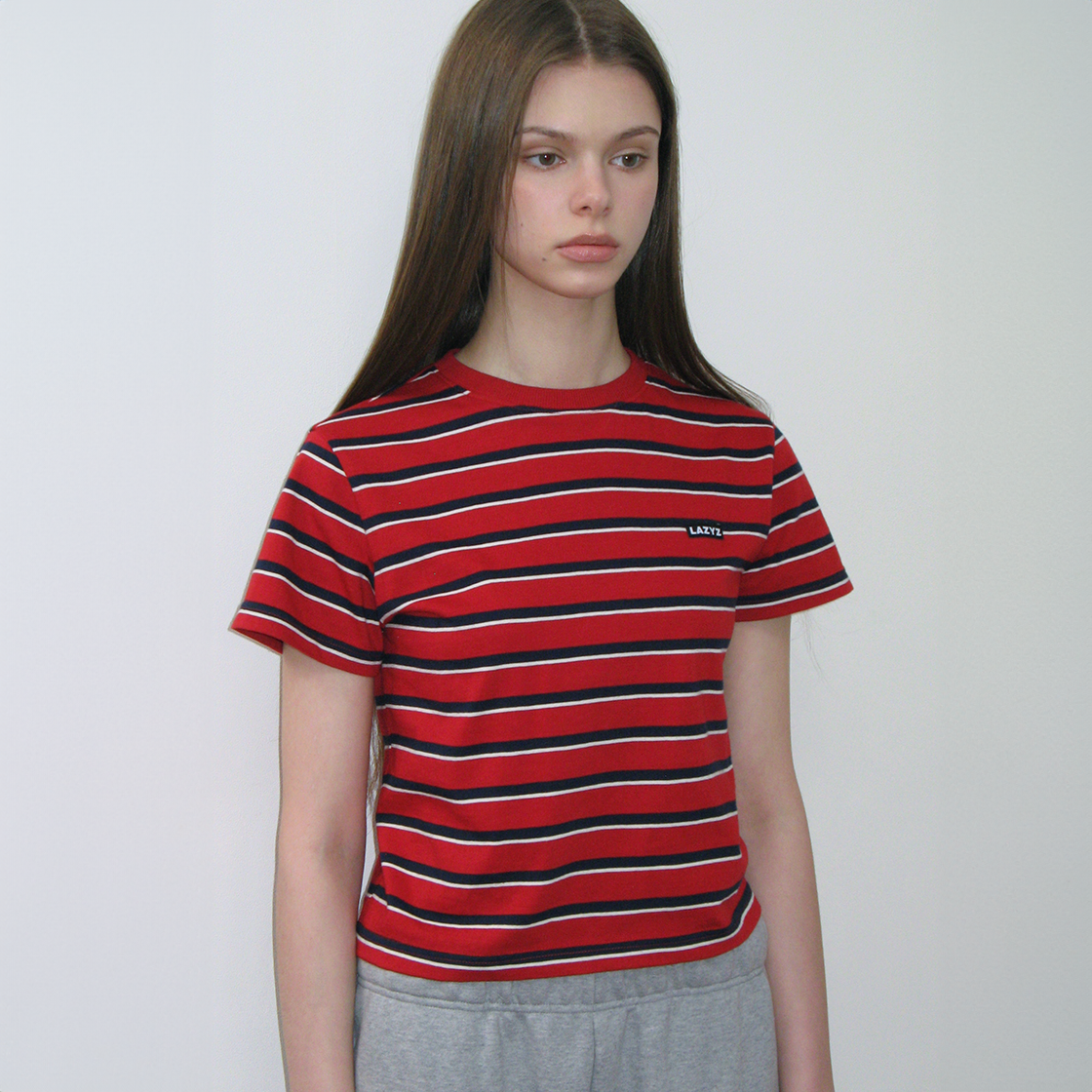 레이지지 클래식 라벨 스트라이프 티셔츠 레드(LAZYZ Classic Label Stripe T Shirt Red) - 3