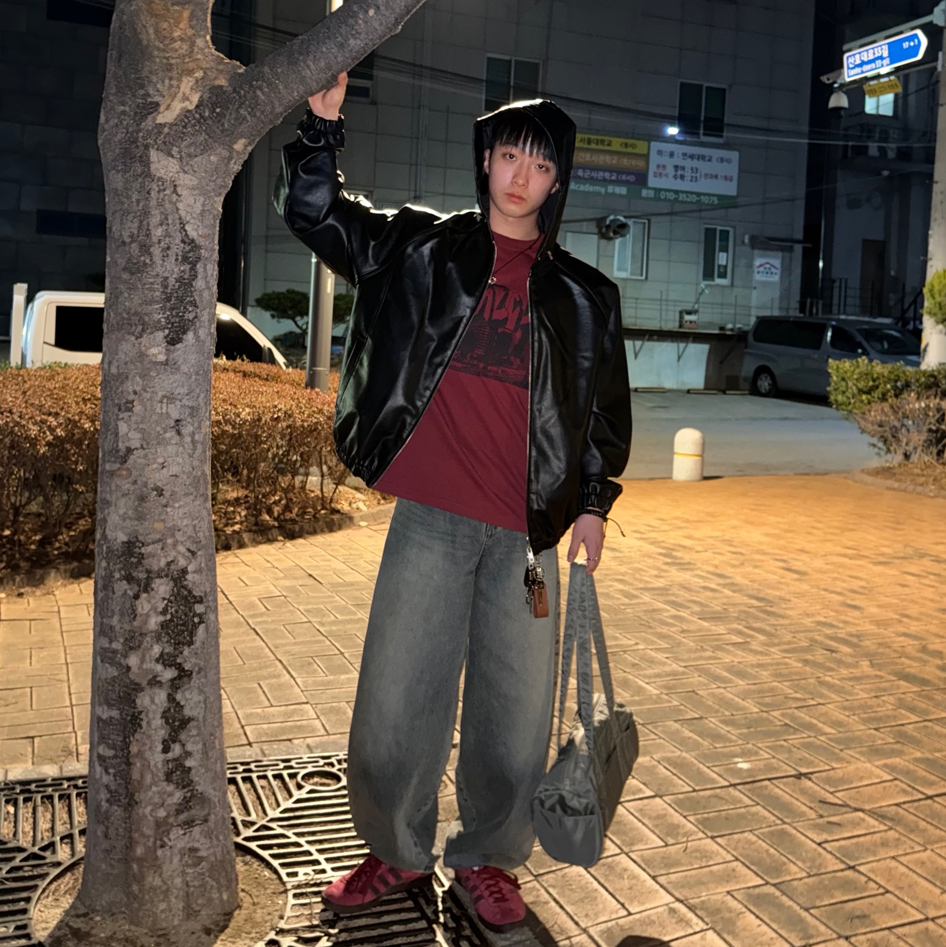 아디다스 토바코 그루엔 컬리지에이트 버건디 착용 스타일 - 3