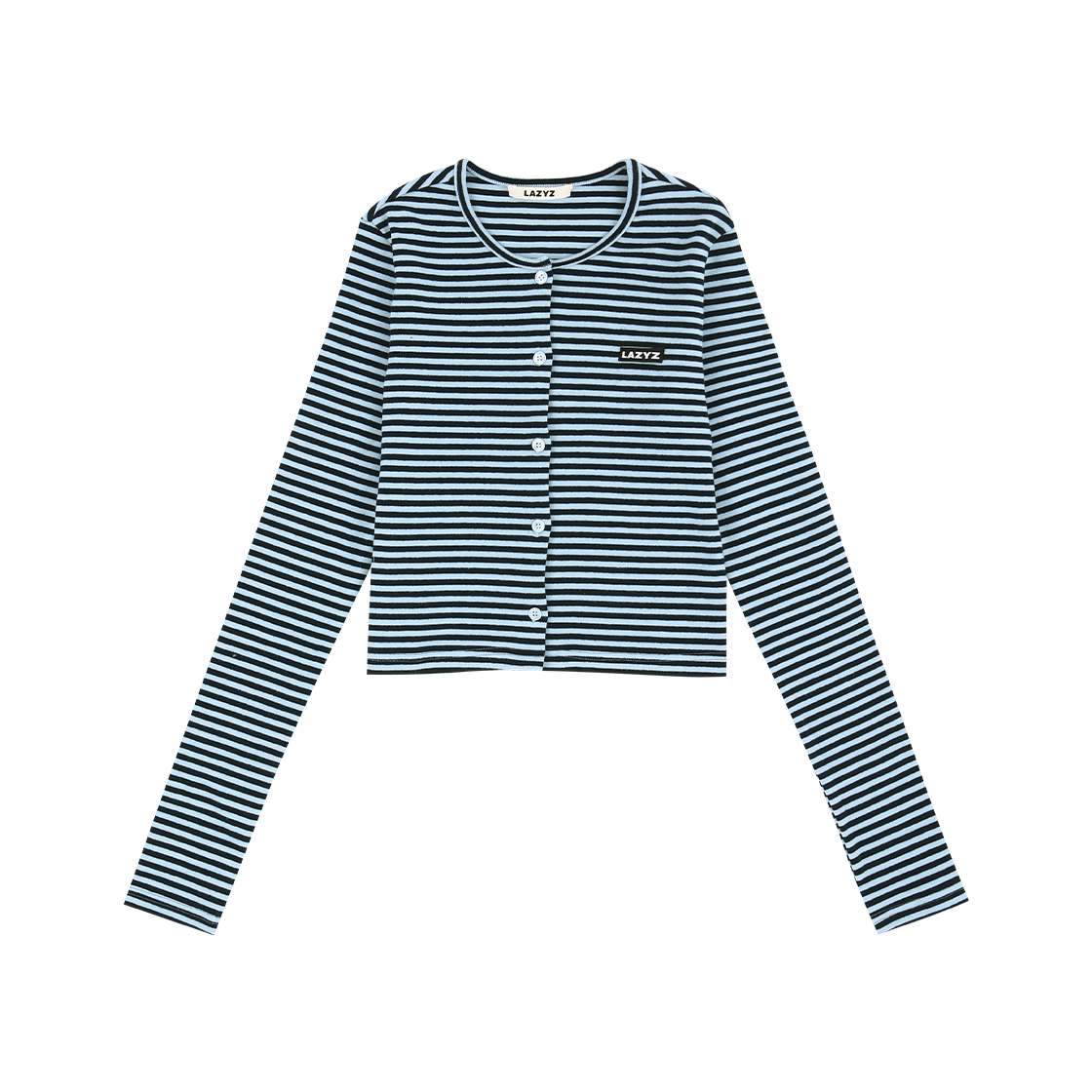 레이지지 라벨 유넥 스트라이프 크롭 가디건 스카이/네이비(LAZYZ Label U-Neck Stripe Crop Cardigan Sky/Navy) - 2