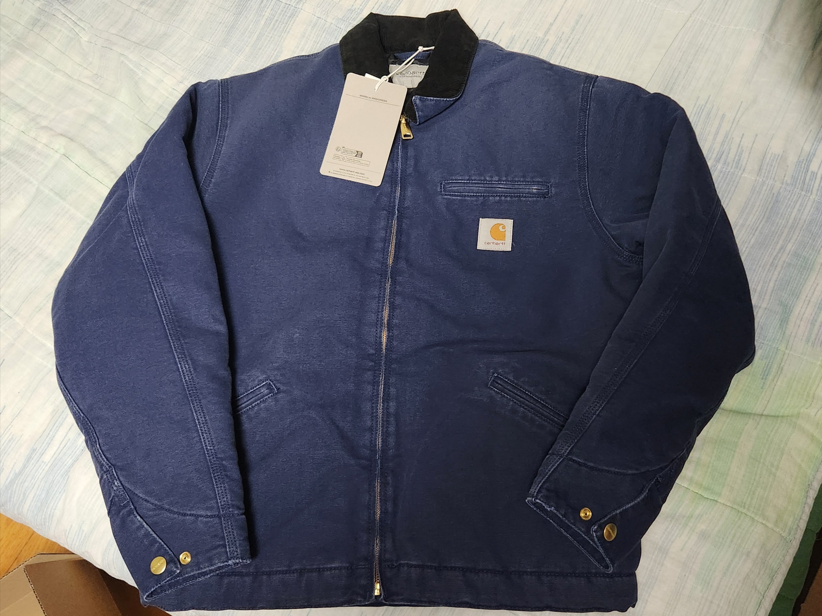 Carhartt WIP Organic Cotton Dearborn Canvas OG Detroit Jacket Air Force Blue Aged Canvas - Winter 착용 스타일