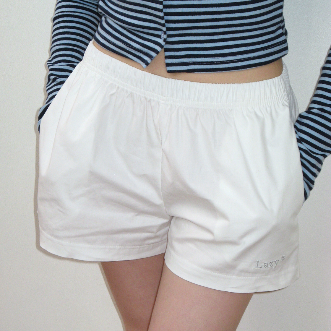 레이지지 스테이 코튼 쇼츠 화이트(LAZYZ Stay Cotton Shorts White) - 3