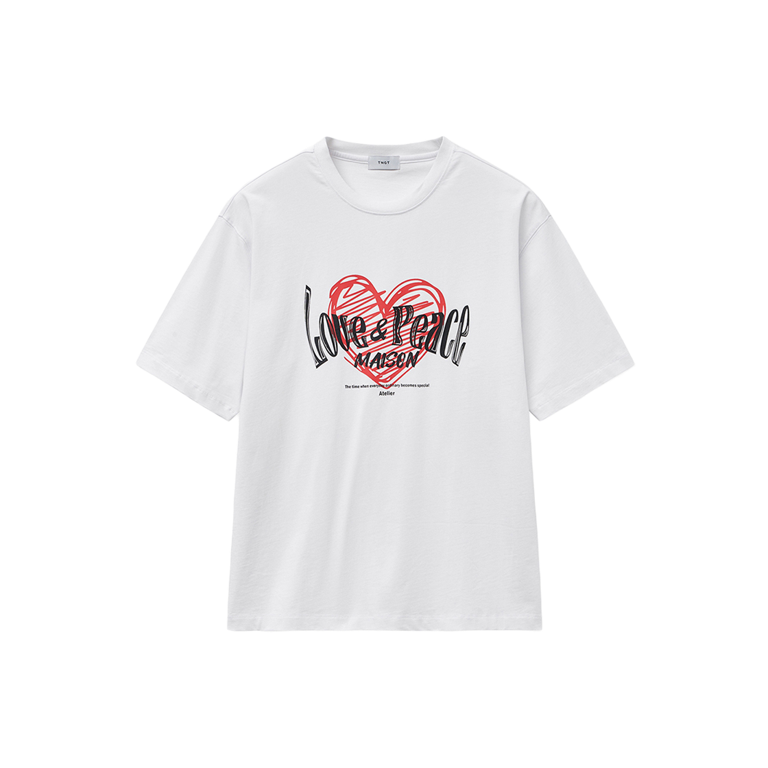 티엔지티 세미 오버핏 하트 로고 티셔츠 화이트