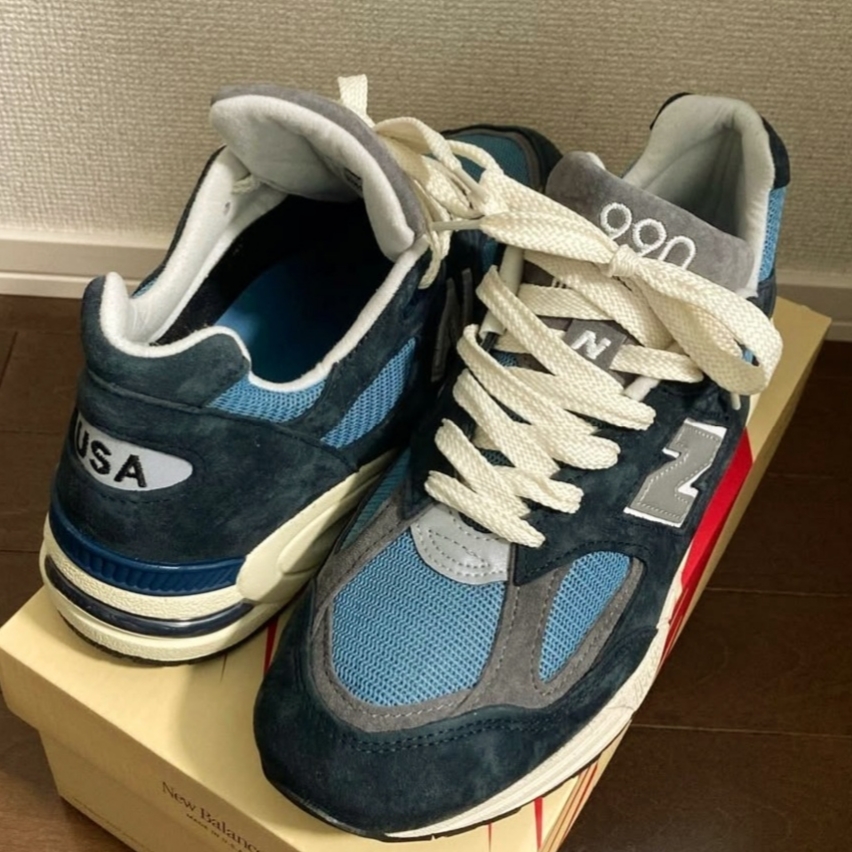 New Balance 990v2 Made in USA Navy Castlerock 착용 스타일