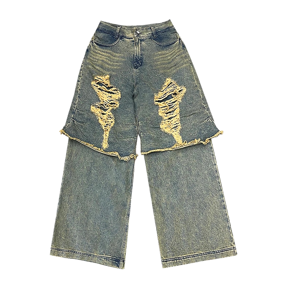 KM3DPADBL08NY BLR Destroyed Vintage Double Denim Pants Navy