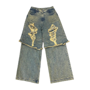 BLR Destroyed Vintage Double Denim Pants Navy