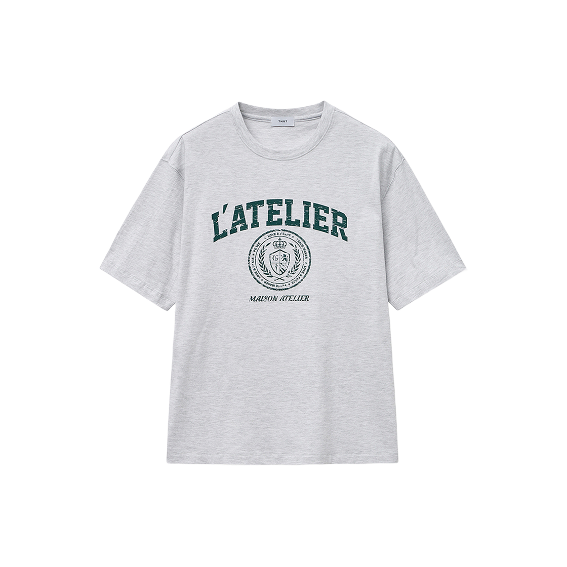 티엔지티 세미 오버핏 빈티지 로고 티셔츠 라이트 멜란지 그레이