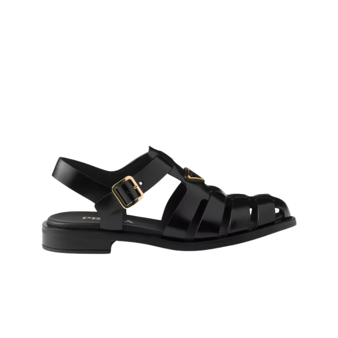 (W) Prada Brushed Leather Fisherman Sandals Black