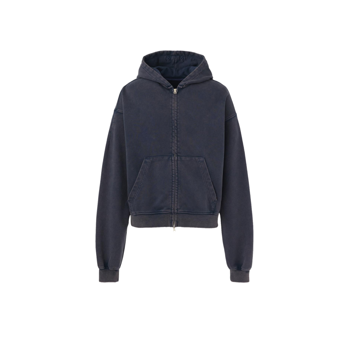 디파인 페이드 워싱 크롭 후드집업 네이비(DEFINE Faded Wash Cropped Hood Zip-Up Navy)