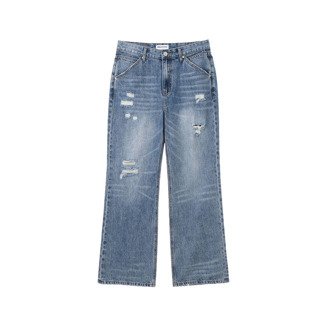 밀로 아카이브 데미지 플레어 데님 팬츠 미드 블루