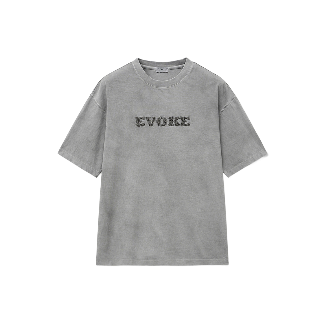 티엔지티 오버핏 피그먼트 워싱 자수 반팔 티셔츠 그레이