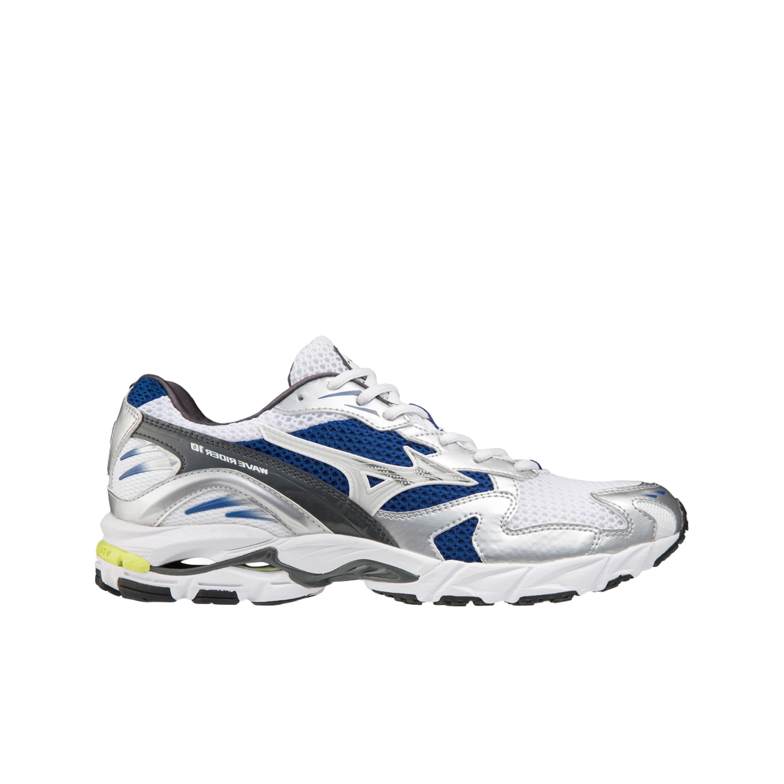 미즈노 웨이브 라이더 10 화이트 실버 서프 더 웹(Mizuno Wave Rider 10 White Silver Surf the Web)