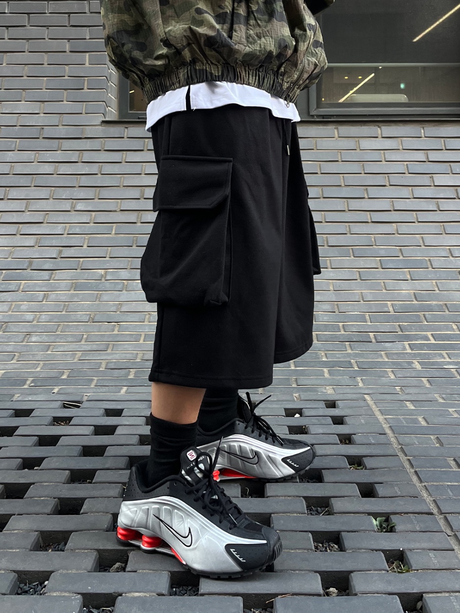 Nike Shox R4 Metallic Silver Red, ETCE Cross Destroyed Cap Black 착용 스타일 - 6