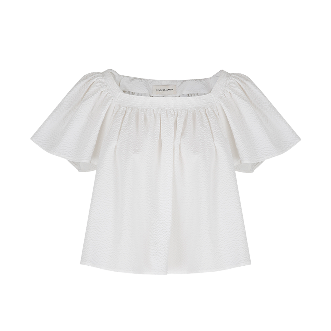 킨더살몬 우먼 웨이비 스모크드 블라우스 화이트