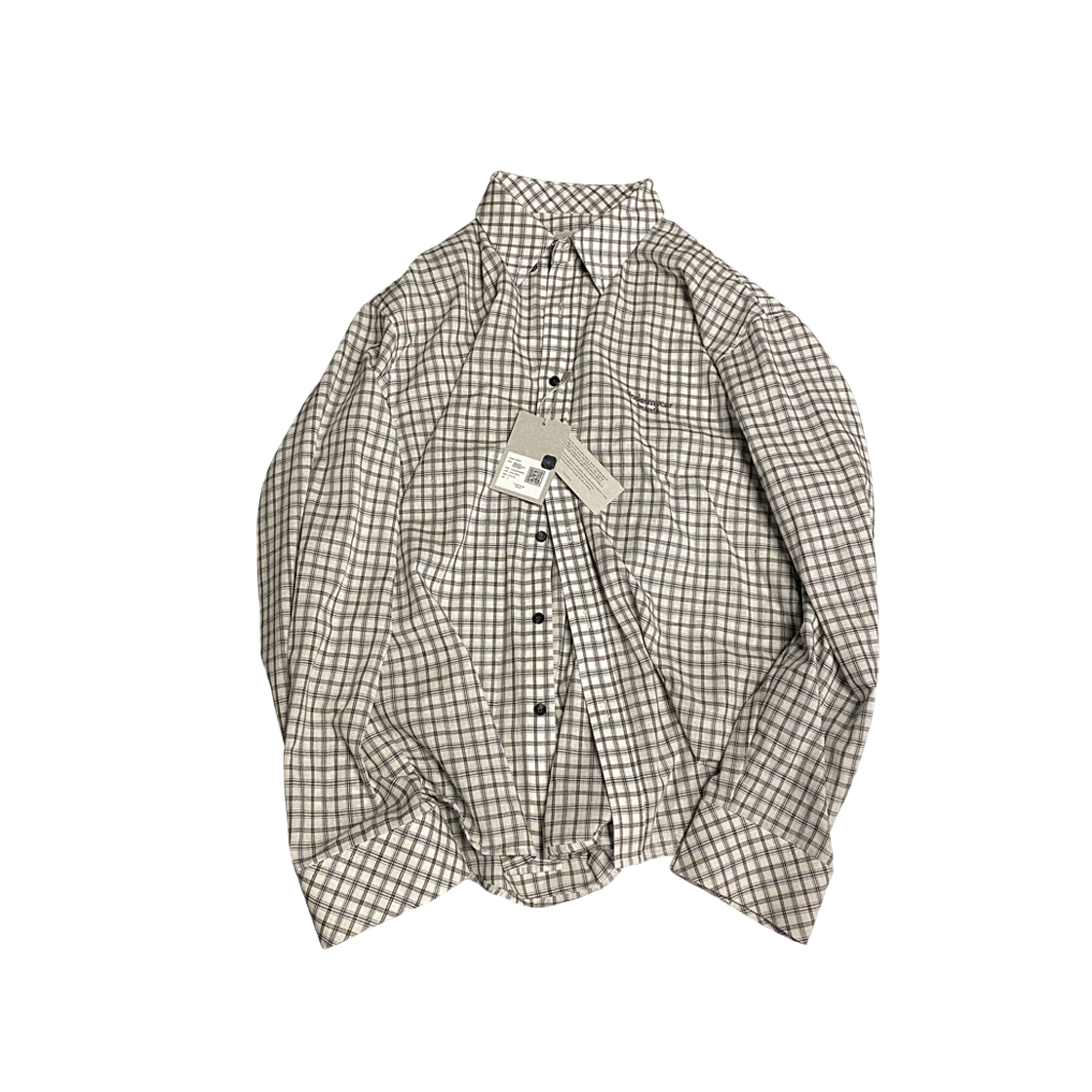 언더마이카 무.35 안티 Fxxking 로고 플레이 베이직 롱 슬리브 체크 셔츠 화이트 블랙