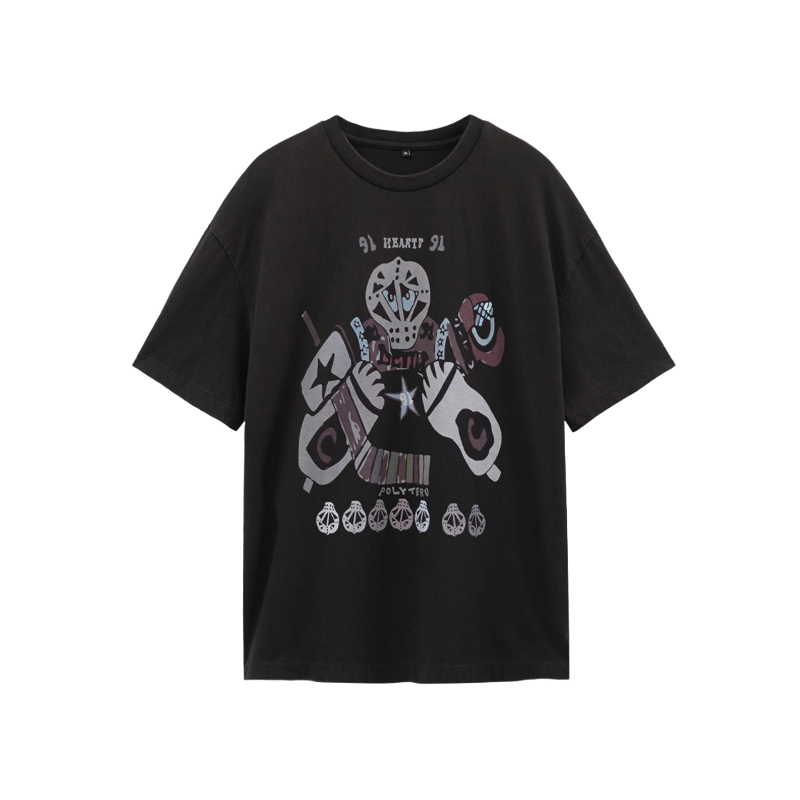 PL24SSHT04BLBK Polyteru HANK 1/2 Graphic T-Shirt 'devils 91' Bleached Black - 대표 이미지 #1