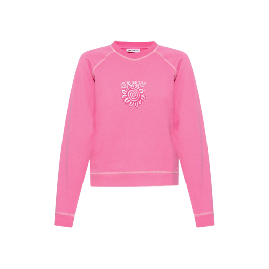 KW3DTSWGN24PK Ganni Women Isoli Raglan Solid Sweatshirt Wild Orchid