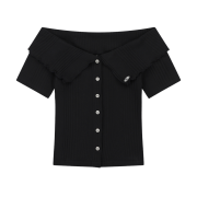 NIIER NOR Ribbed Off Shoulder Cardigan Black