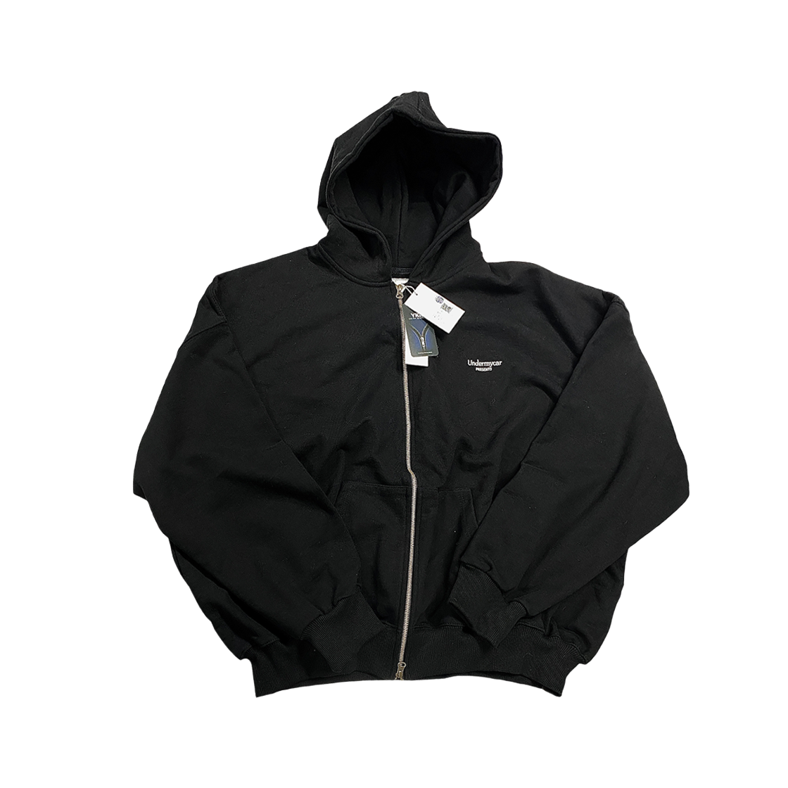 언더마이카 무.11 안티 Fxxking 로고 플레이 오버사이즈 피그먼트 후드 집업 블랙(Undermycar Mu.11 Anti Fxxking Logo Play Oversized Pigment Hood Zip-up Black)