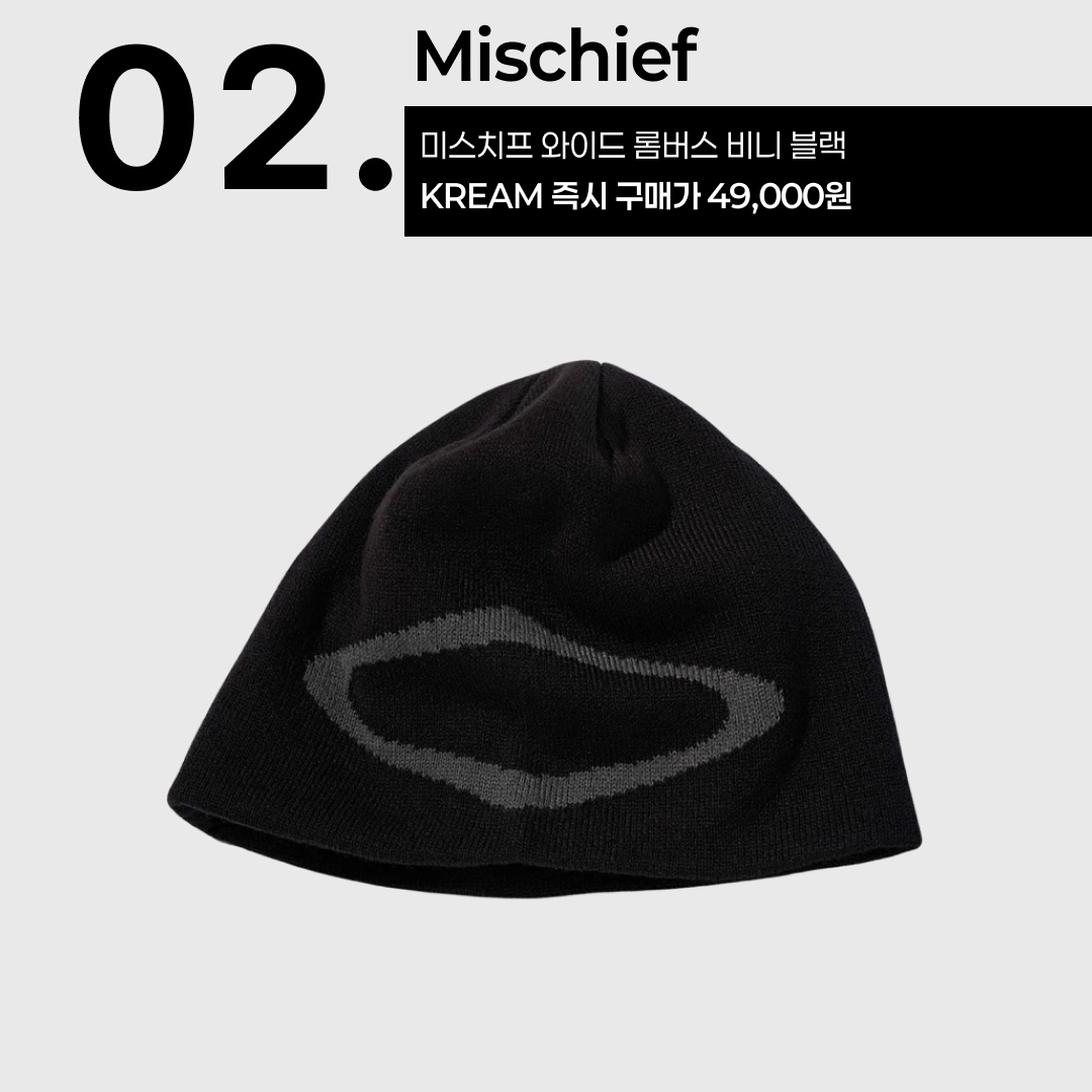 미스치프 와이드 롬버스 비니 블랙 | Mischief | KREAM