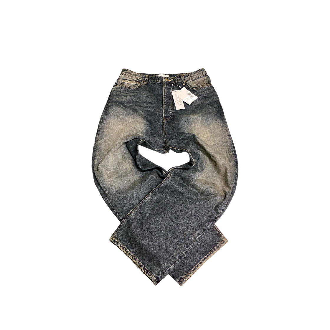 언더마이카 무.26 안티 Fxxking 로고 플레이 브러쉬 워시드 와이드 진 오일블루(Undermycar Mu.26 Anti Fxxking Logo Play Brush Washed Wide Jeans Oil Blue)